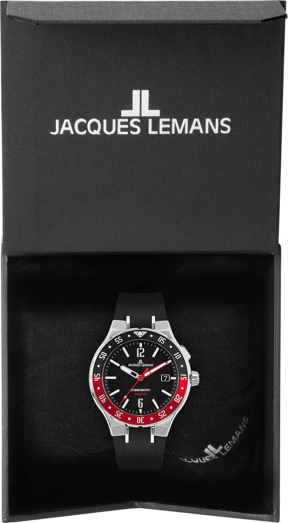 Jacques Lemans Kineticuhr »Hybromatic, 1-2109A«, Armbanduhr, Herrenuhr, Datum, Silikonarmband, bis 10 bar wasserd.