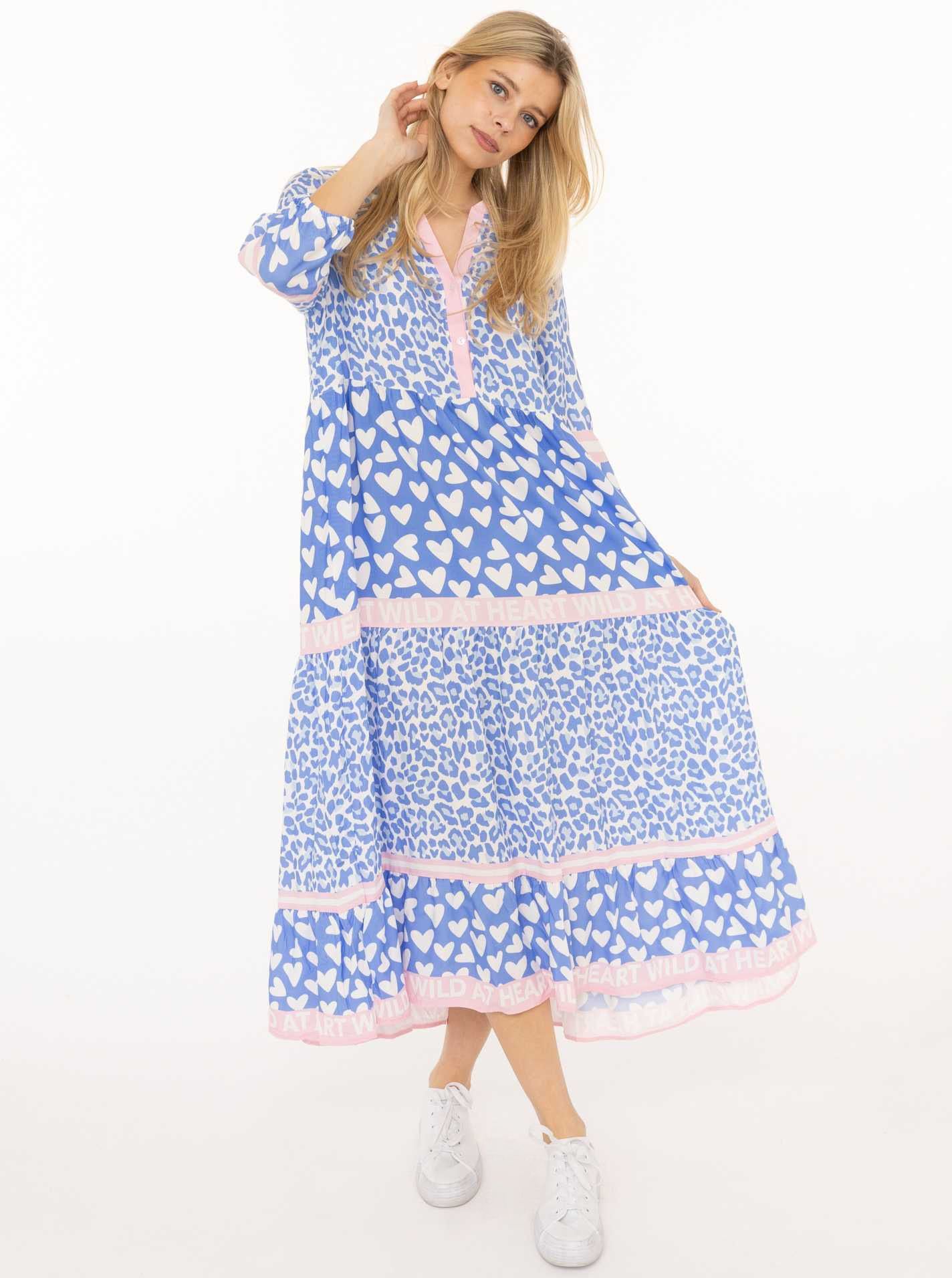 Zwillingsherz Maxikleid »"Leo Love"« Ohne Taschen Mustermix: Leo und Herzen, Knopfleiste und 3/4 Arm