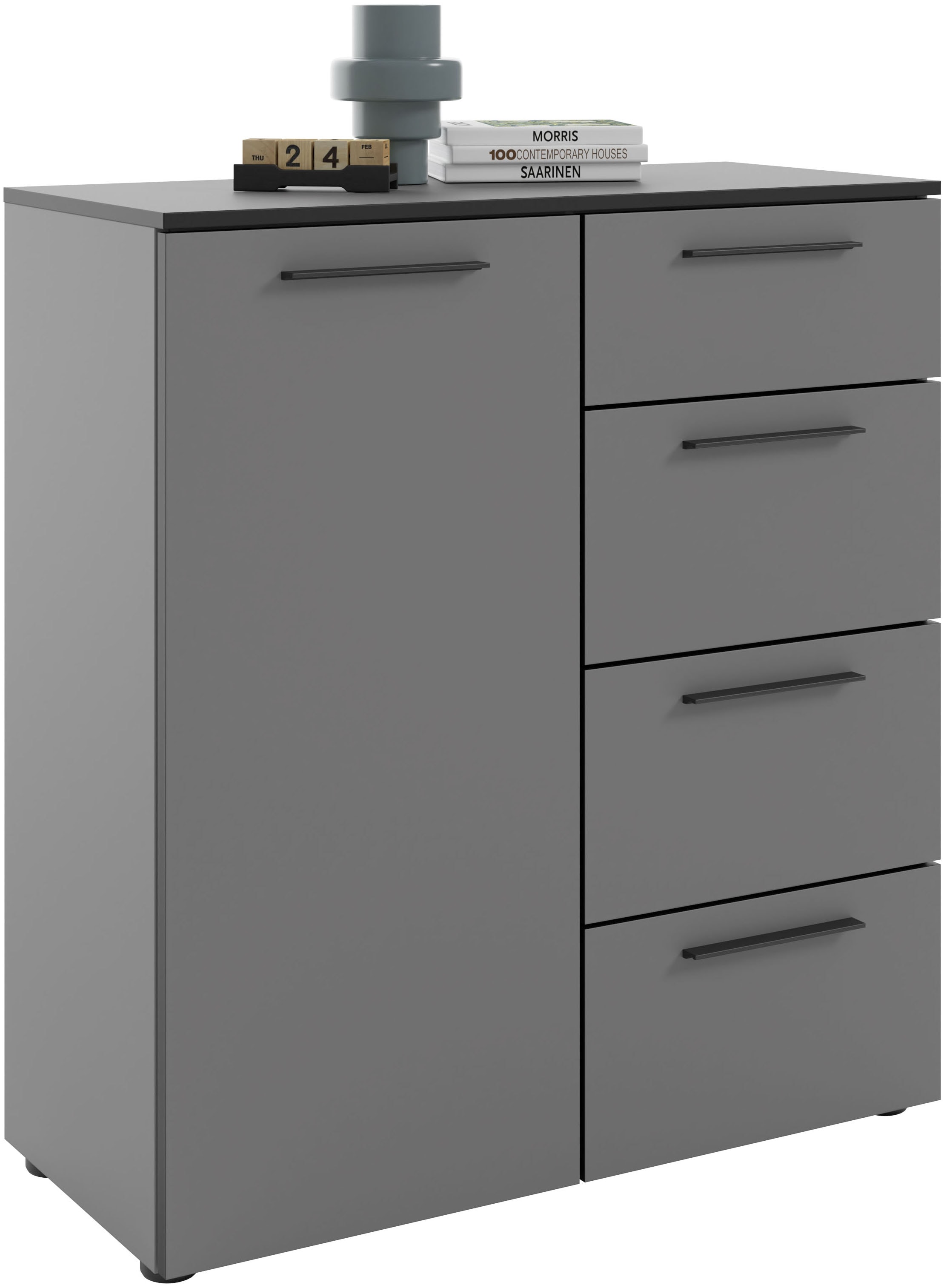 Manjana Möbel Kommode »mit Schwarz matten Metallgriffen in verschiedenen Ausführungen« mit Soft-Close-Funktion, mit melaminbeschichteter Oberfläche