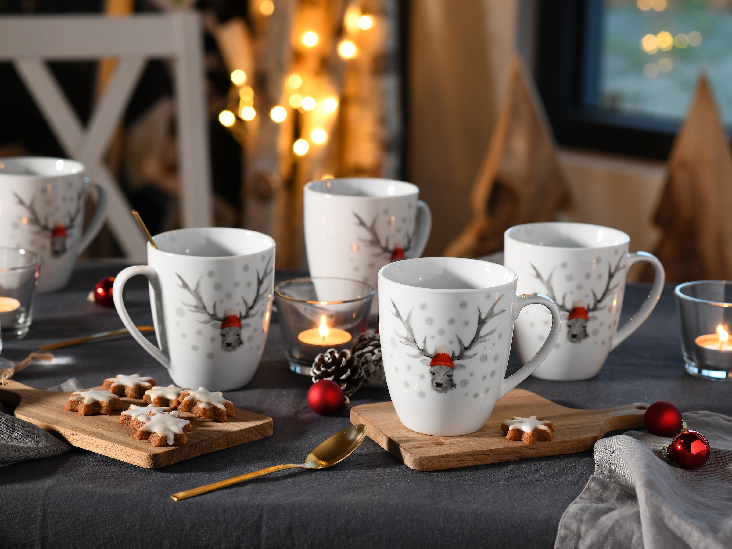 CreaTable Becher »Hirsch, Kaffeebecher, 6-tlg.« Winterdekor, Hirschmotiv