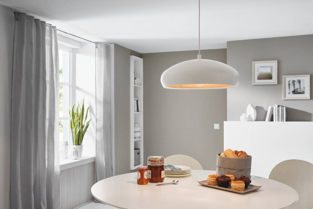 EGLO Hängeleuchte »MOGANO 1 Pendellampe, Stahl, E27, IP20, Esszimmerlampe, Hängelampe«, 1 flammig, Leuchtmittel E27 | ohne Leuchtmittel, Hängeleuchte, H110 x Ø40 cm, weiß, kupfer, 1X60W exkl.