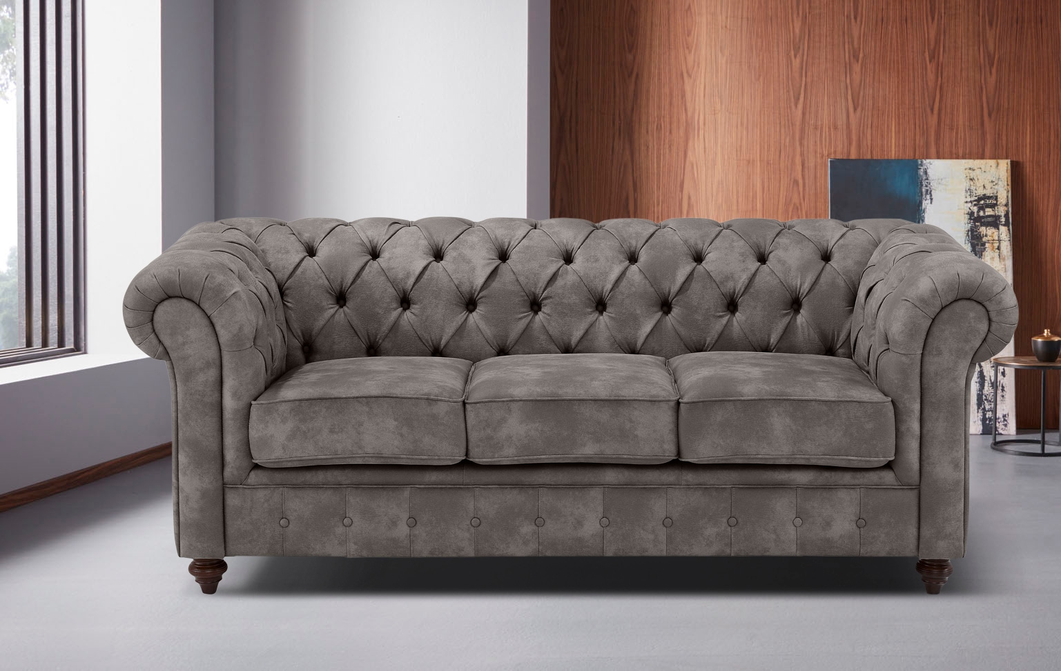 Home affaire Chesterfield-Sofa »Chesterfield 3-Sitzer B/T/H: 198/89/74 cm«, mit hochwertiger Knopfheftung, auch in Leder
