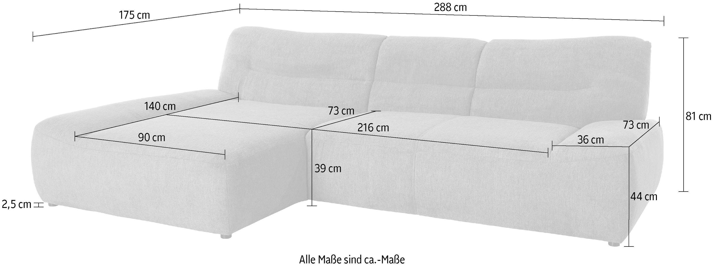 DOMO collection Ecksofa »Cesena moderne Polsterecke mit flachen Armlehnen, L-Form«, fester Sitzkomfort, frei im Raum stellbar