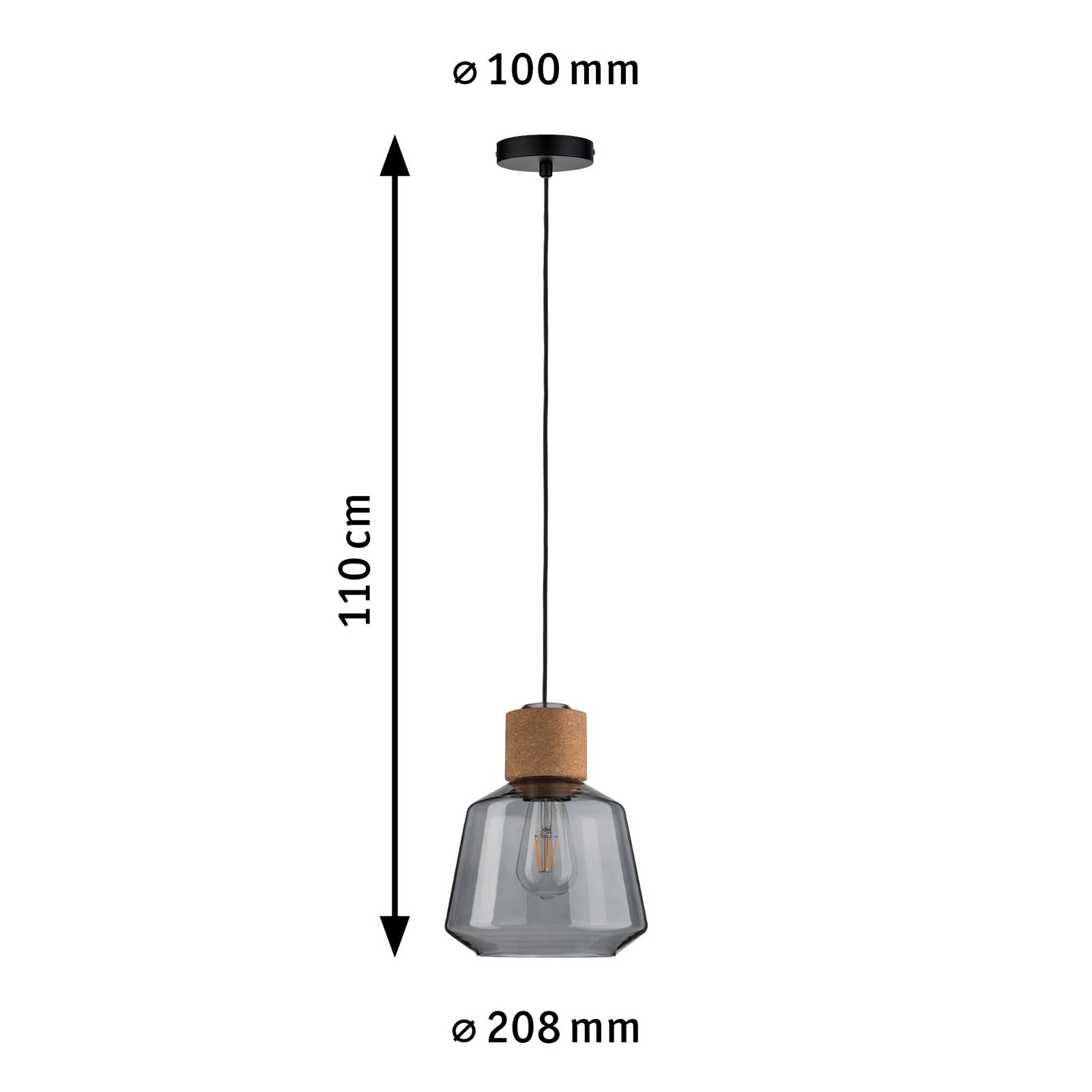 Paulmann Pendelleuchte »Neordic Elia max. 1x20W Rauchglas/Kork/Schwarz 230V«, 1 flammig, Leuchtmittel E27 | ohne Leuchtmittel, E27