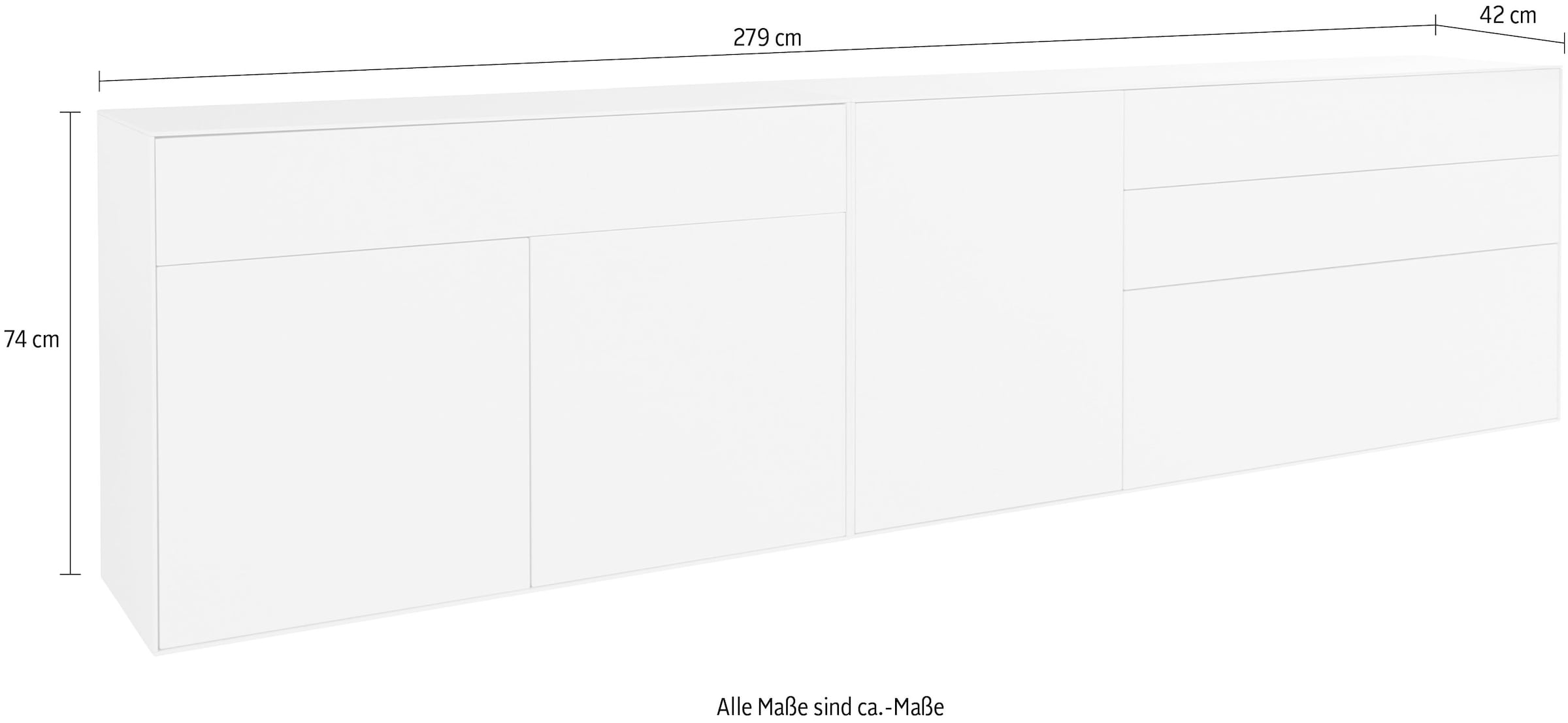 LeGer Home by Lena Gercke Sideboard »Essentials«, (2 St.), Breite: 279cm, MDF lackiert, Push-to-open-Funktion
