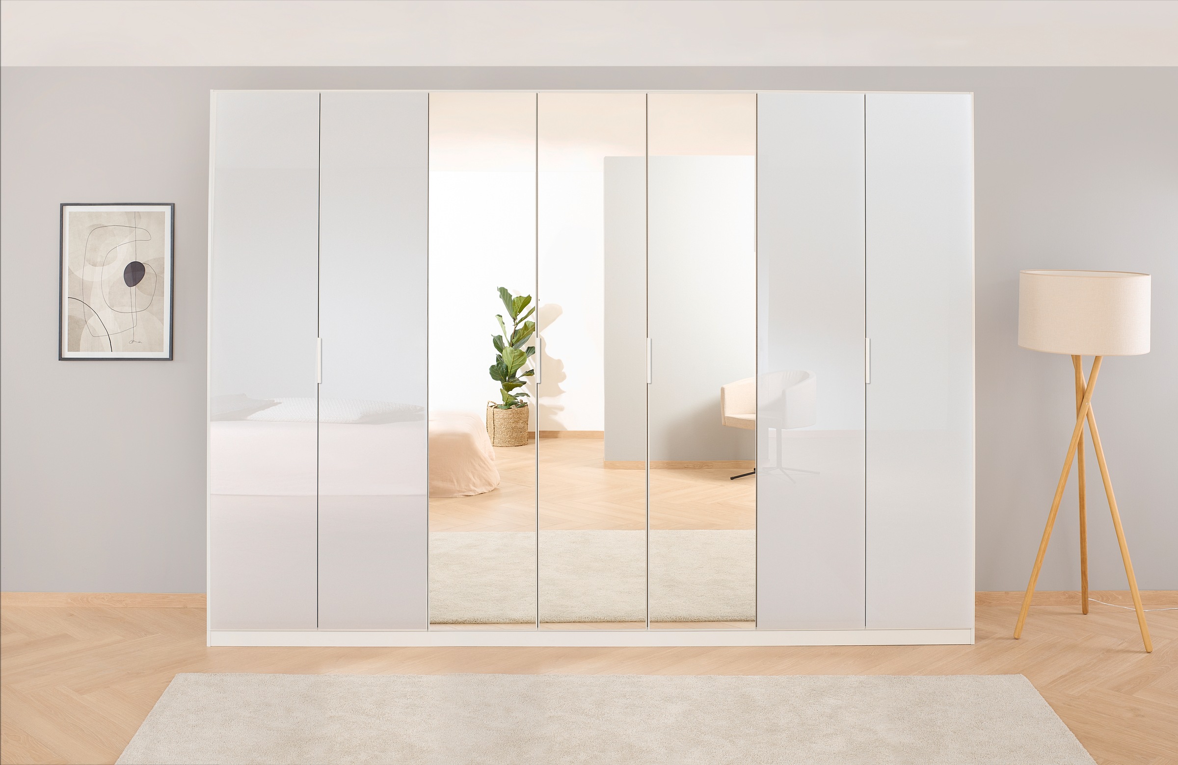 rauch Drehtürenschrank »Kleiderschrank Schrank Garderobe KOLUNA mit Glastüren und Spiegel«, inkl. 2 Innenschubladen sowie extra Einlegeböden MADE IN GERMANY