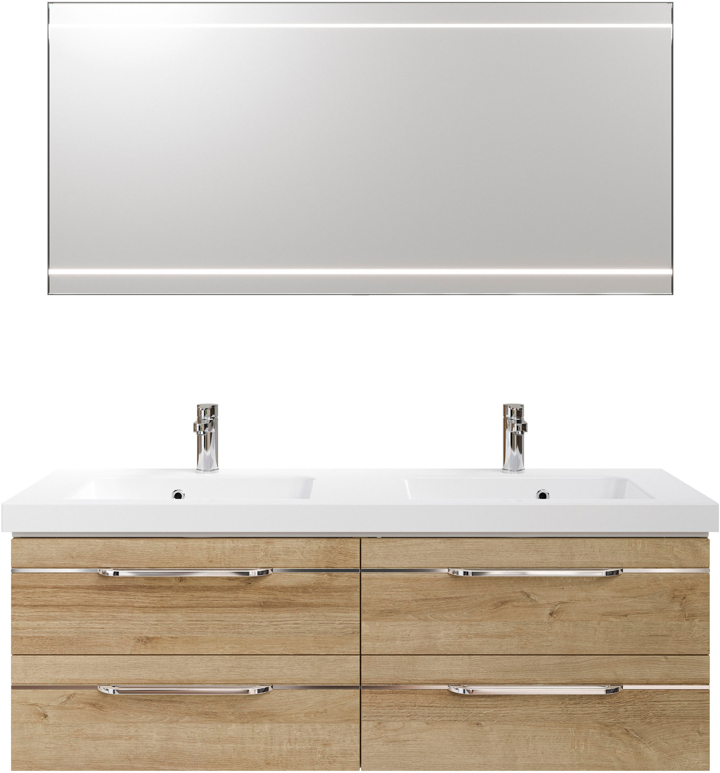 Saphir Badmöbel-Set »Balto 2-teilig Mineralmarmor-Doppelwaschtisch mit LED-Spiegel« 2 Stk. tlg.