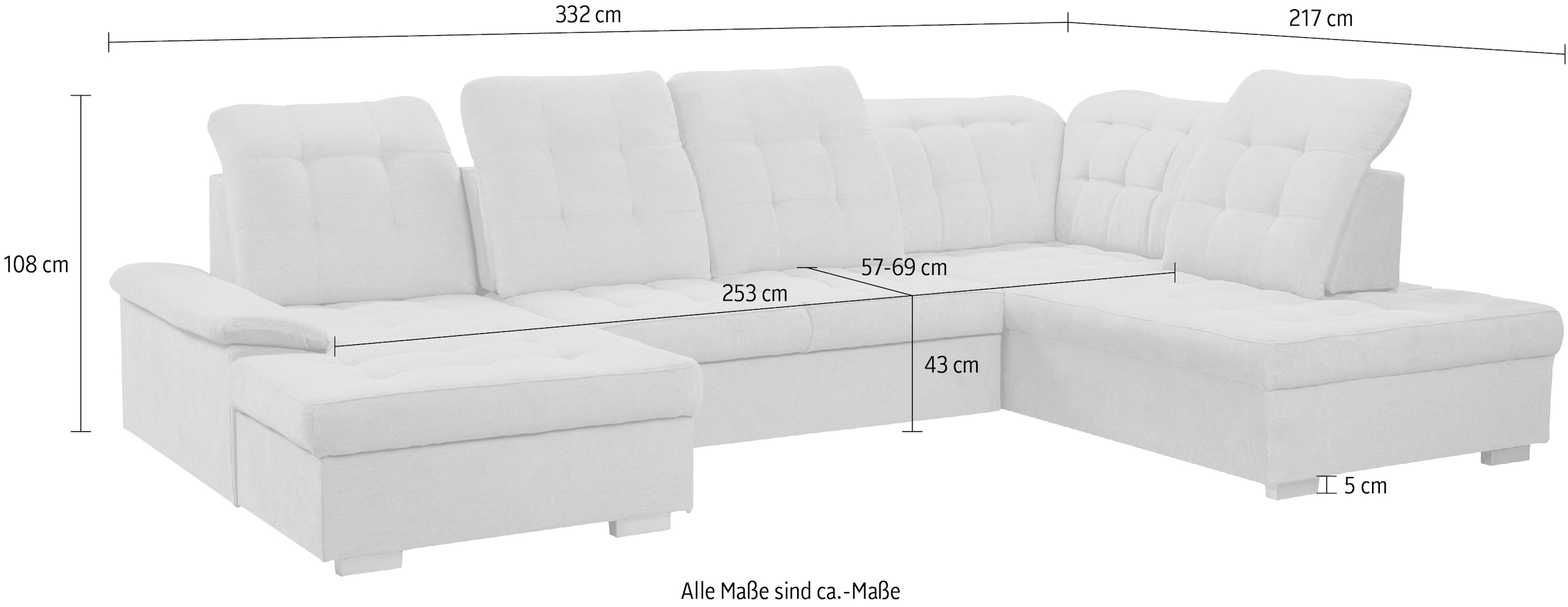 WERK2 Wohnlandschaft »Kordula-New U-Form«, Sofa in U-Form mit Schlaffunktion & Bettkasten, Schlafcouch