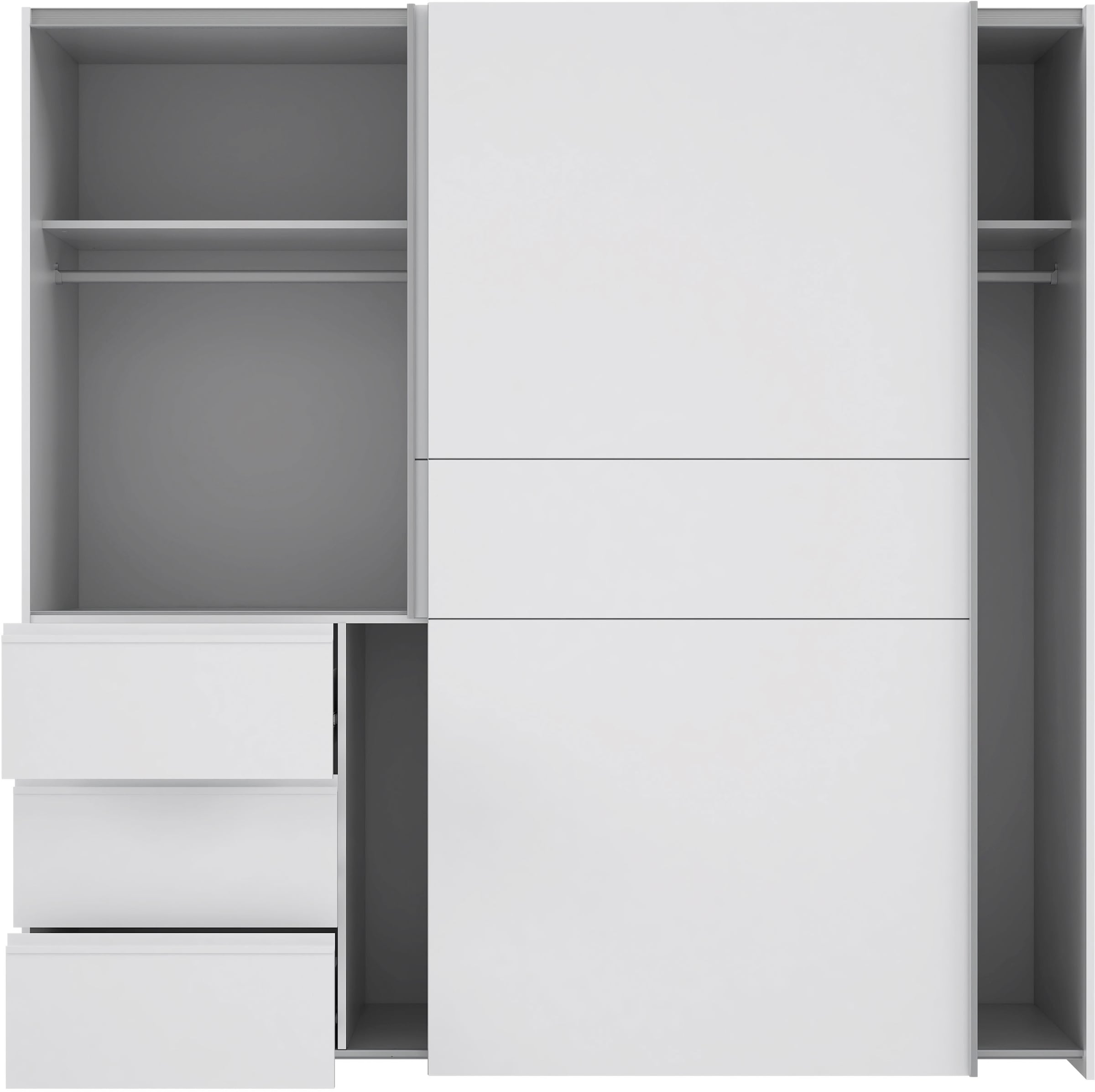 FORTE Schwebetürenschrank »Winn, Schiebetürenschrank mit 3 Schubladen, Made in Europe«, (In 2 Größen erhältlich - B/H/T ca. 170x200,5x61cm und 200x200,5x61cm), verschiedene Größen und Farben, sehr viel Stauraum
