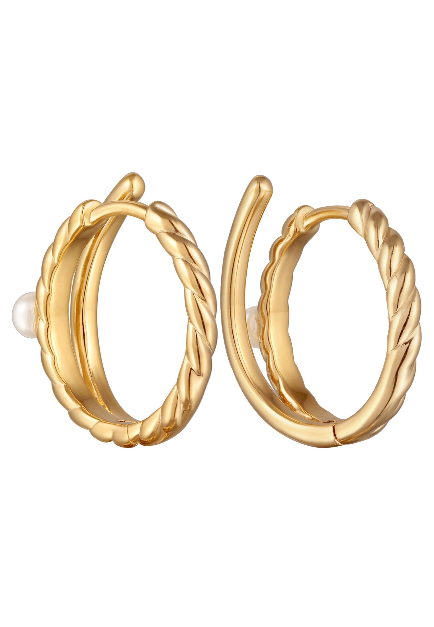 Elli Premium Paar Creolen »Ohrringe Creolen Kordellook Süßwasserperle 925 Silber«