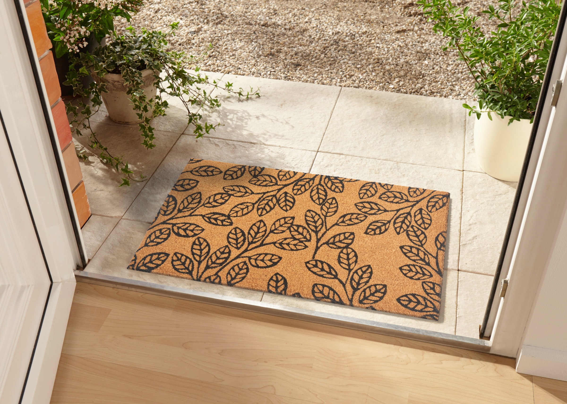 HANSE Home Fußmatte »Leafs, Türmatte«, rechteckig, 15 mm Höhe, Kokos, Schmutzfangmatte, Outdoor, Rutschfest, Innen, Kokosmatte, Flur