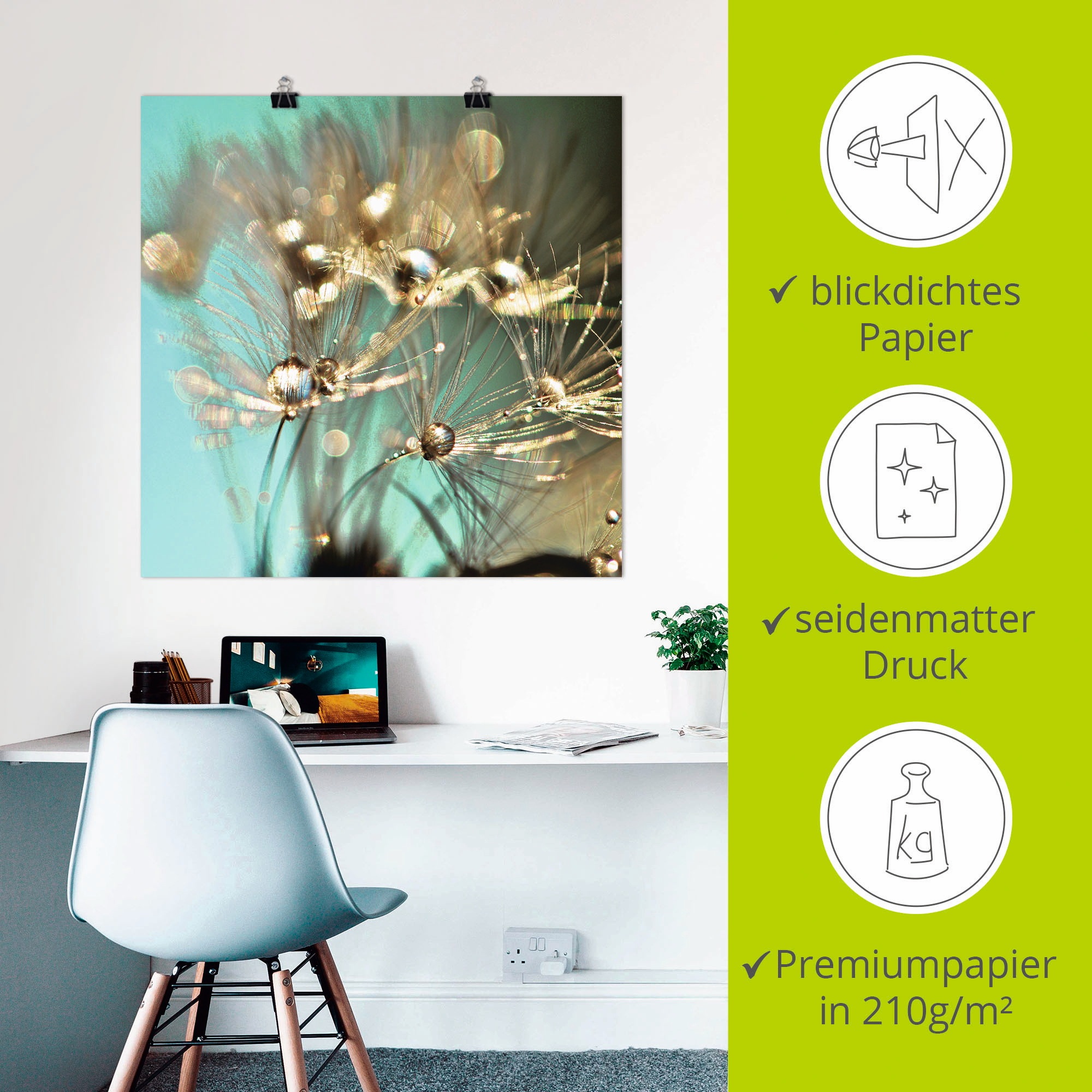 Artland Wandbild »Pusteblume glänzendes Gold« 1 Stk. tlg. als Alubild, Outdoorbild, Leinwandbild, Poster, Wandaufkleber