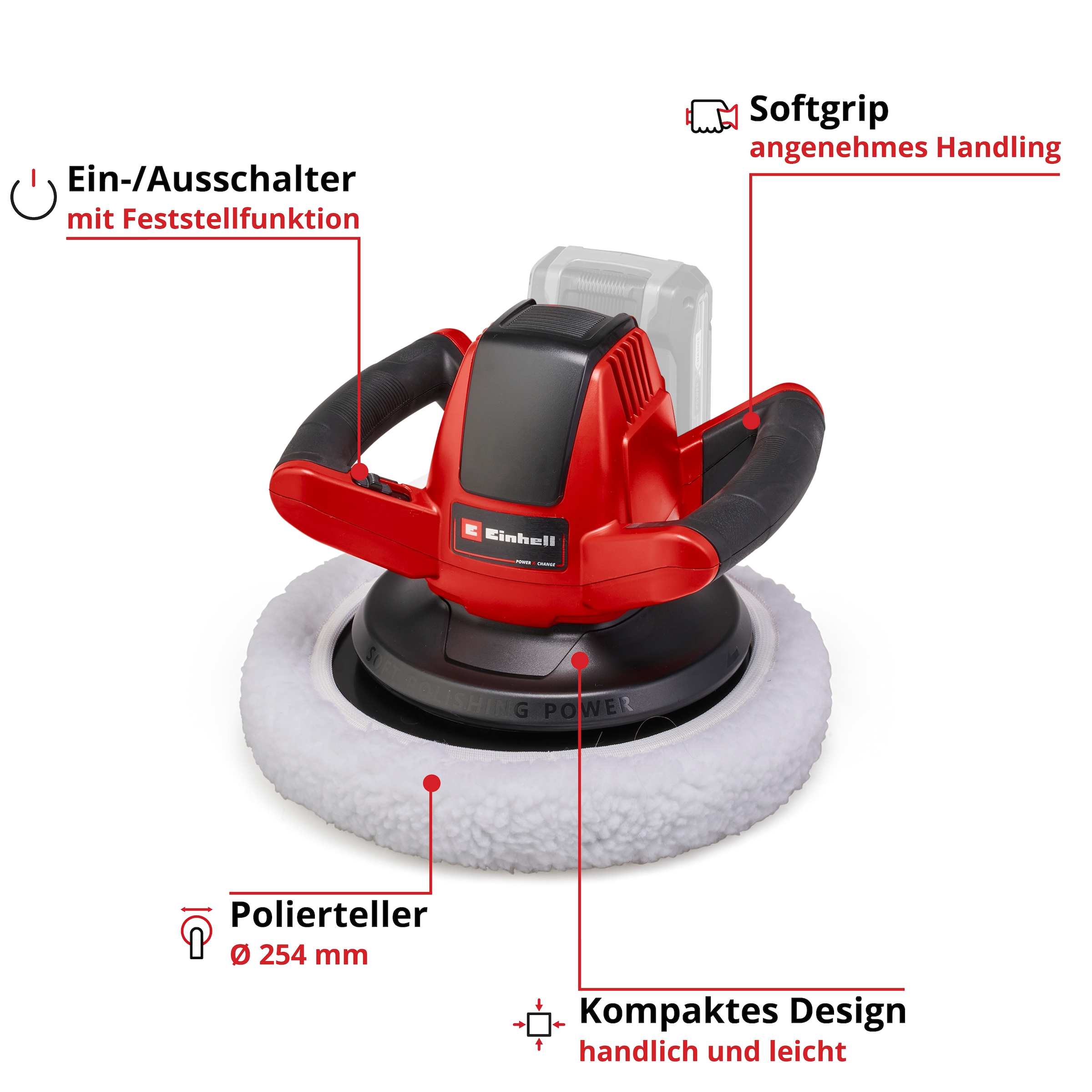 Einhell Akku-Poliermaschine »CE-CB 18/254 Li-Solo« Power X-Change, ohne Akku und Ladegerät