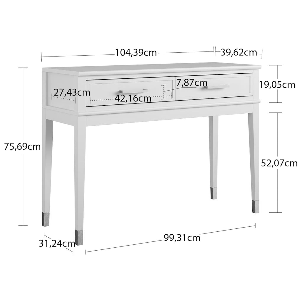 CosmoLiving by Cosmopolitan Konsolentisch »Westerleigh«, (1 St.), mit 2 Schubladen, pflegeleichtes MDF, Beine aus Massivholz, Höhe 76 cm