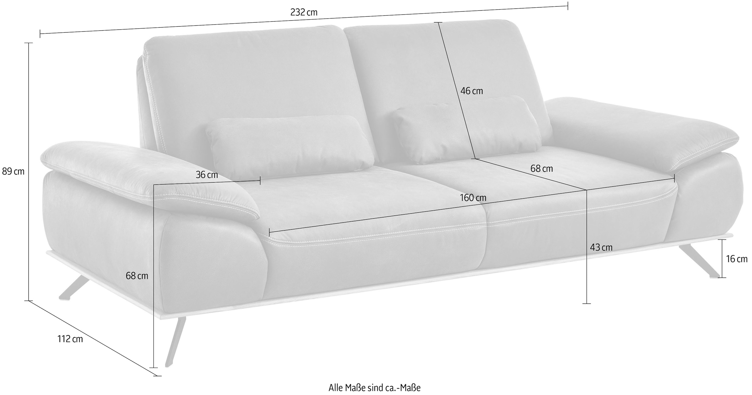 Die PlanBar 3-Sitzer »PN-EM18063, B: 232 cm, mit Kontrastnaht« optional mit echt bezogenem Rücken, Sitztiefen- und Armteilverstellung