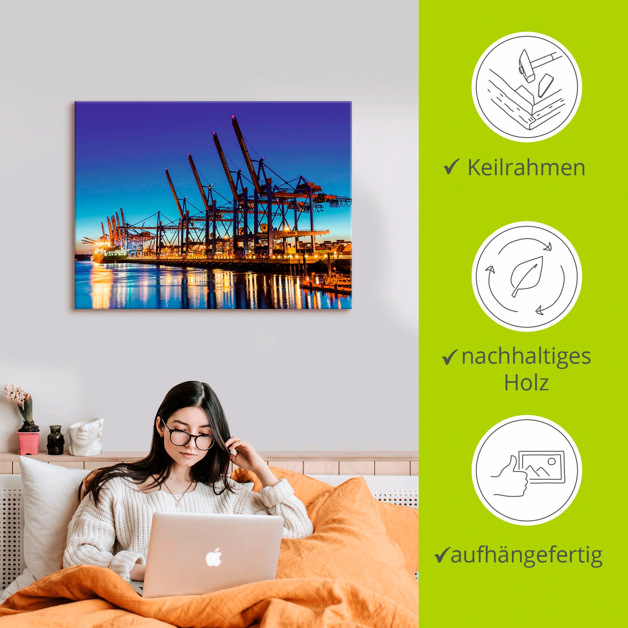 Artland Leinwandbild »Hamburg Containerhafen«, Deutschland, (1 St.), auf Keilrahmen gespannt