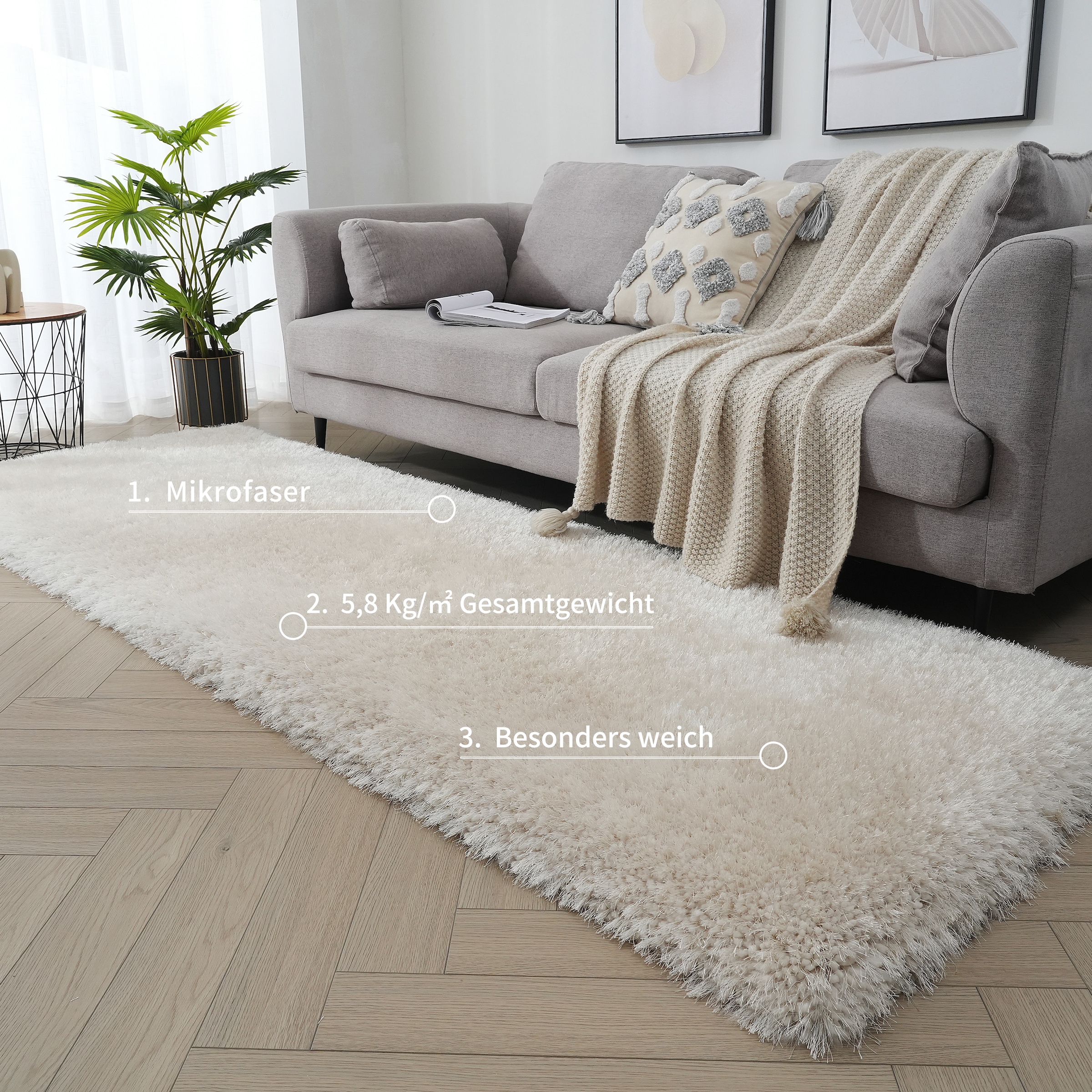 Guido Maria Kretschmer Home&Living Hochflor-Läufer »Micro exclusiv Teppich, sehr hoher Flor, weich durch Mikrofaser«, rechteckig, 78 mm Höhe, weich, Microfaser, unifarben, Schlafzimmer, Wohnzimmer, Esszimmer