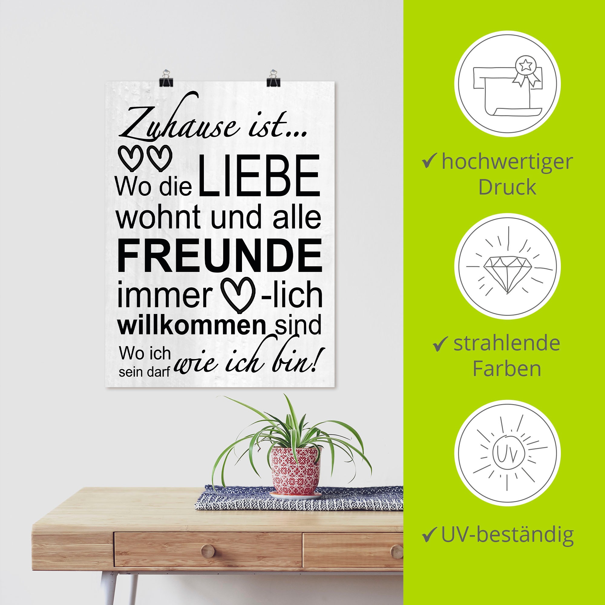 Artland Wandbild »Wo die Liebe wohnt« Sprüche & Texte 1 Stk. tlg. als Alubild, Outdoorbild, Leinwandbild, Poster, Wandaufkleber
