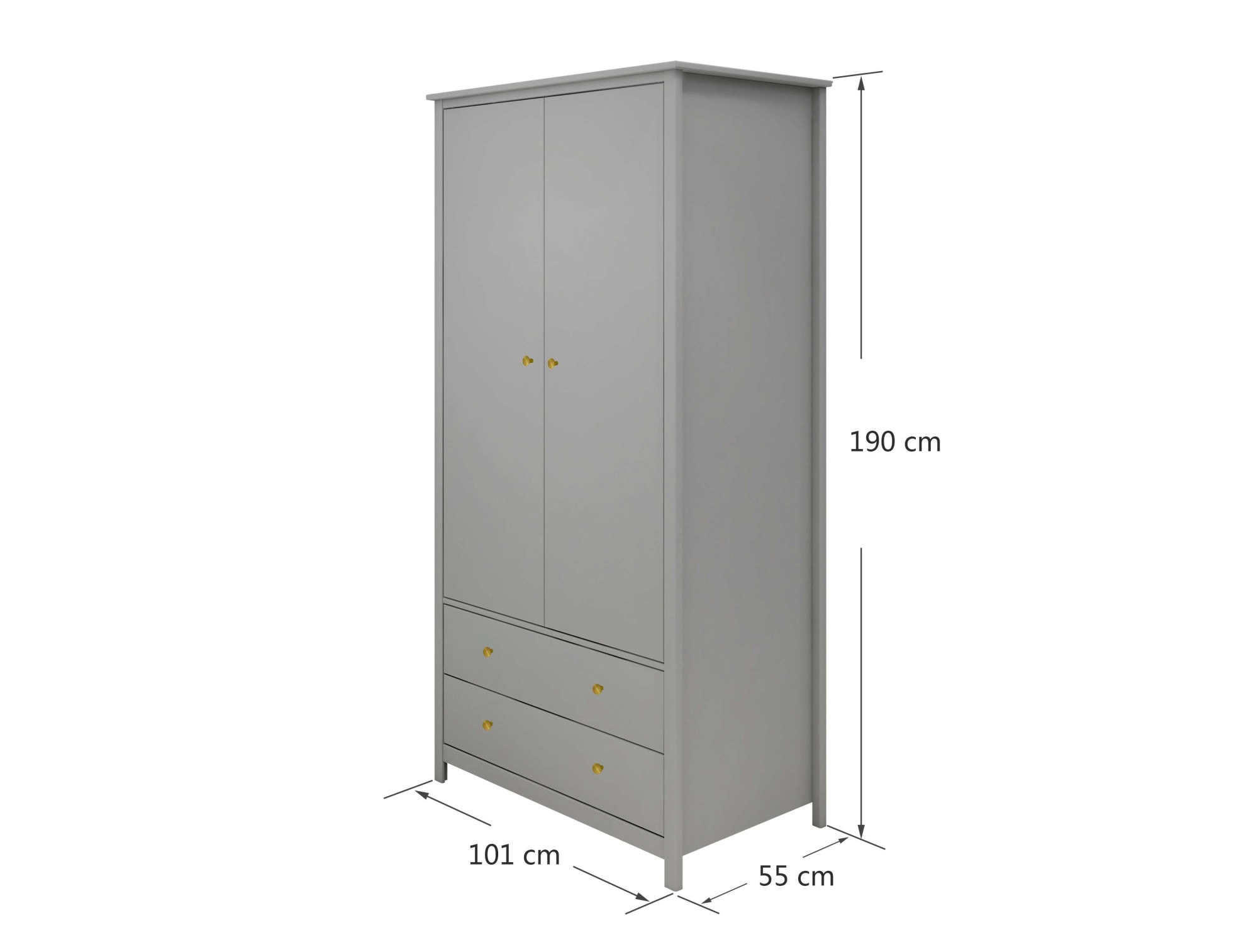 Thuka Kleiderschrank »Luna Schrank, Aufbewarung, Kindergarderobe, Babyzimmer,«, 2 Türen, 2 Schubladen, SOFT-CLOSE, Messing Griffe, Kiefer und MDF