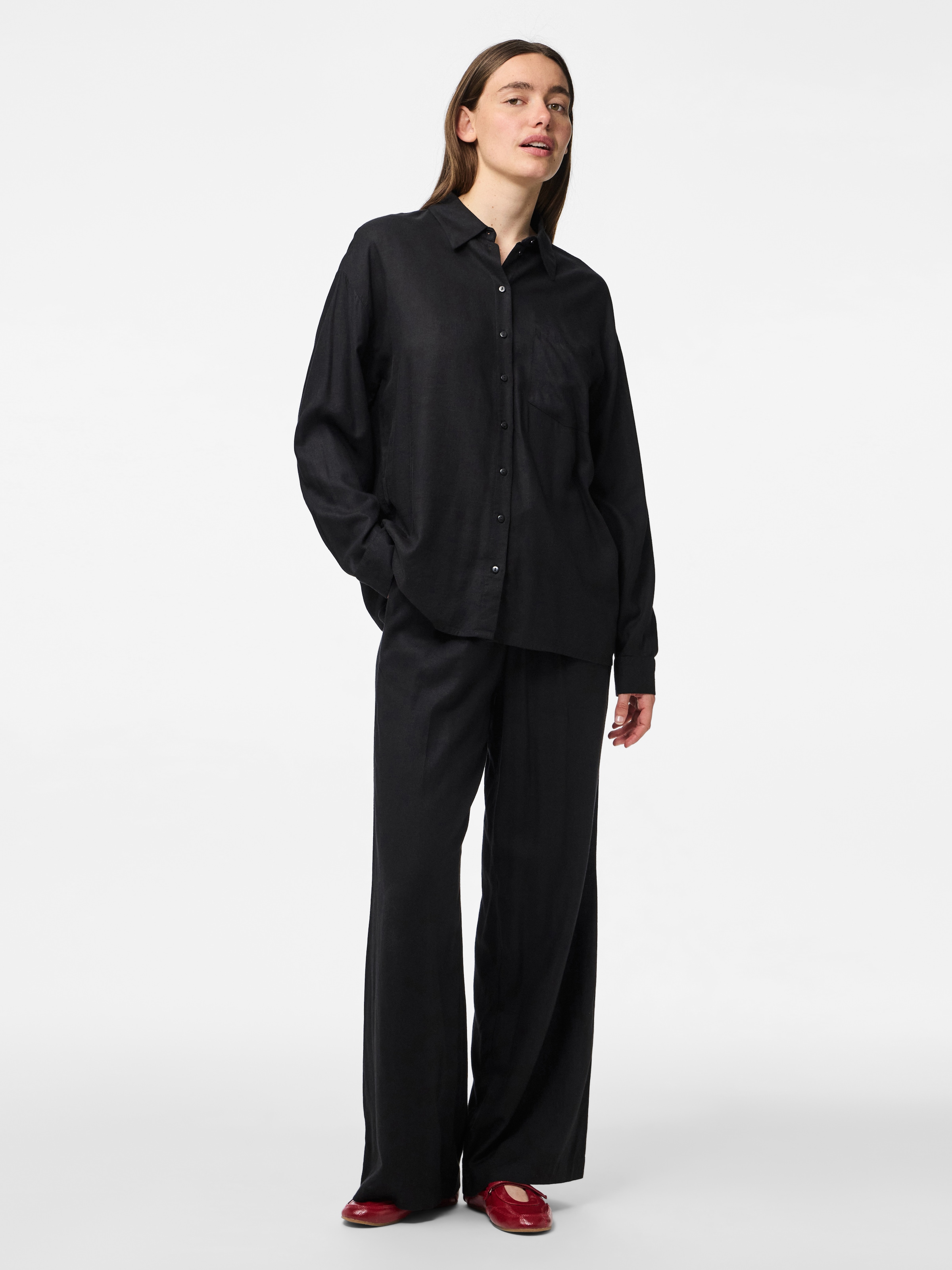 pieces Hemdbluse »PCPIA LS LOOSE SHIRT WVN NOOS«, mit Leinen
