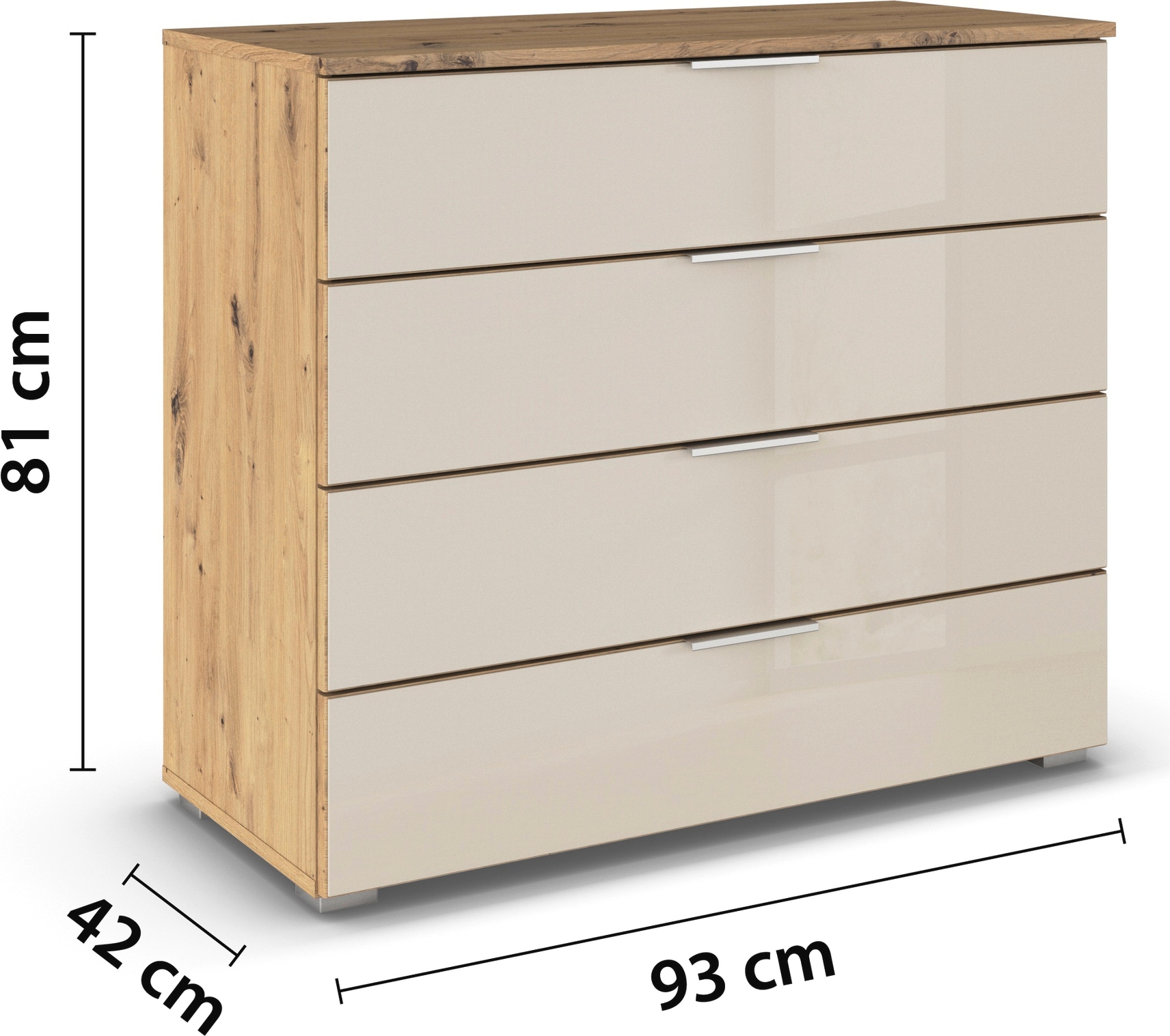 rauch Schubkastenkommode »Sideboard Schubladenkommode Schubladenkommode AGORDO mit Glasfront«, (in zwei Griff-Farben), Breite 93 cm mit 4 großen Schubladen für viel Stauraum MADE IN GERMANY