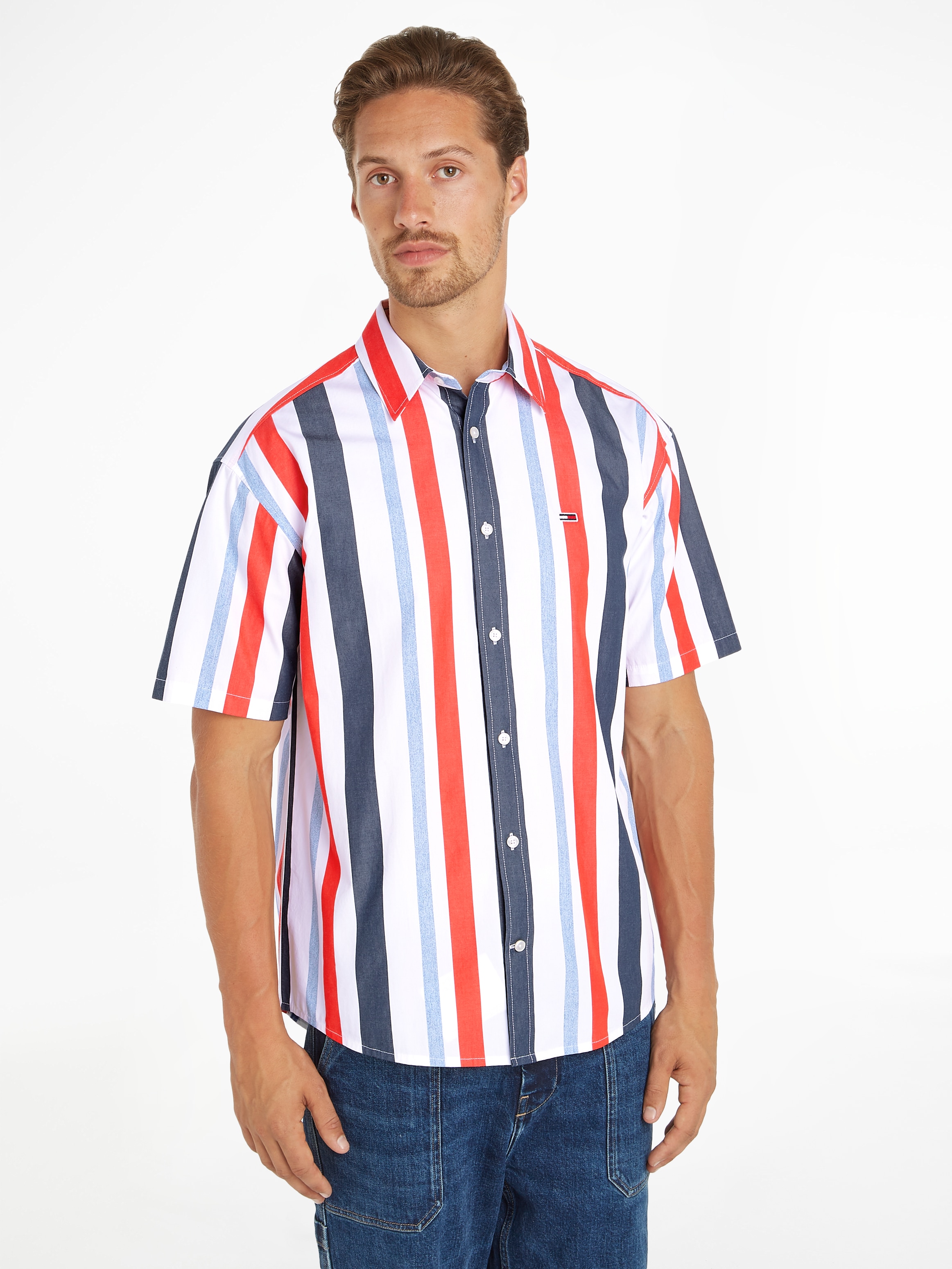 Tommy Jeans Kurzarmhemd »TJM RLX STRIPES SHIRT«, mit mehrfarbigen Streifen