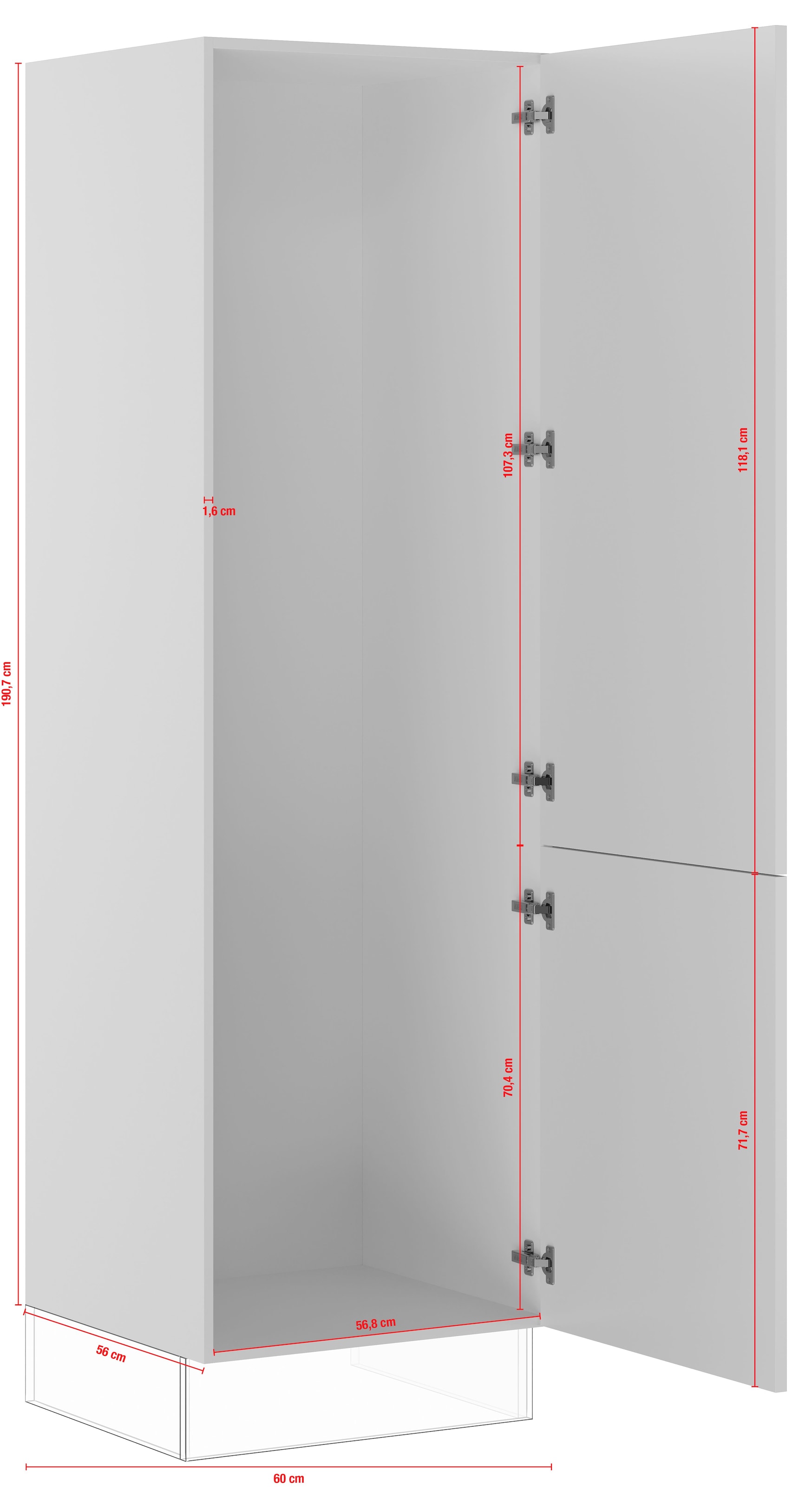 IMPULS KÜCHEN Kühlumbauschrank »"Valencia", Breite/Höhe: 60/190,7 cm«, vormontiert, mit Drehtüren