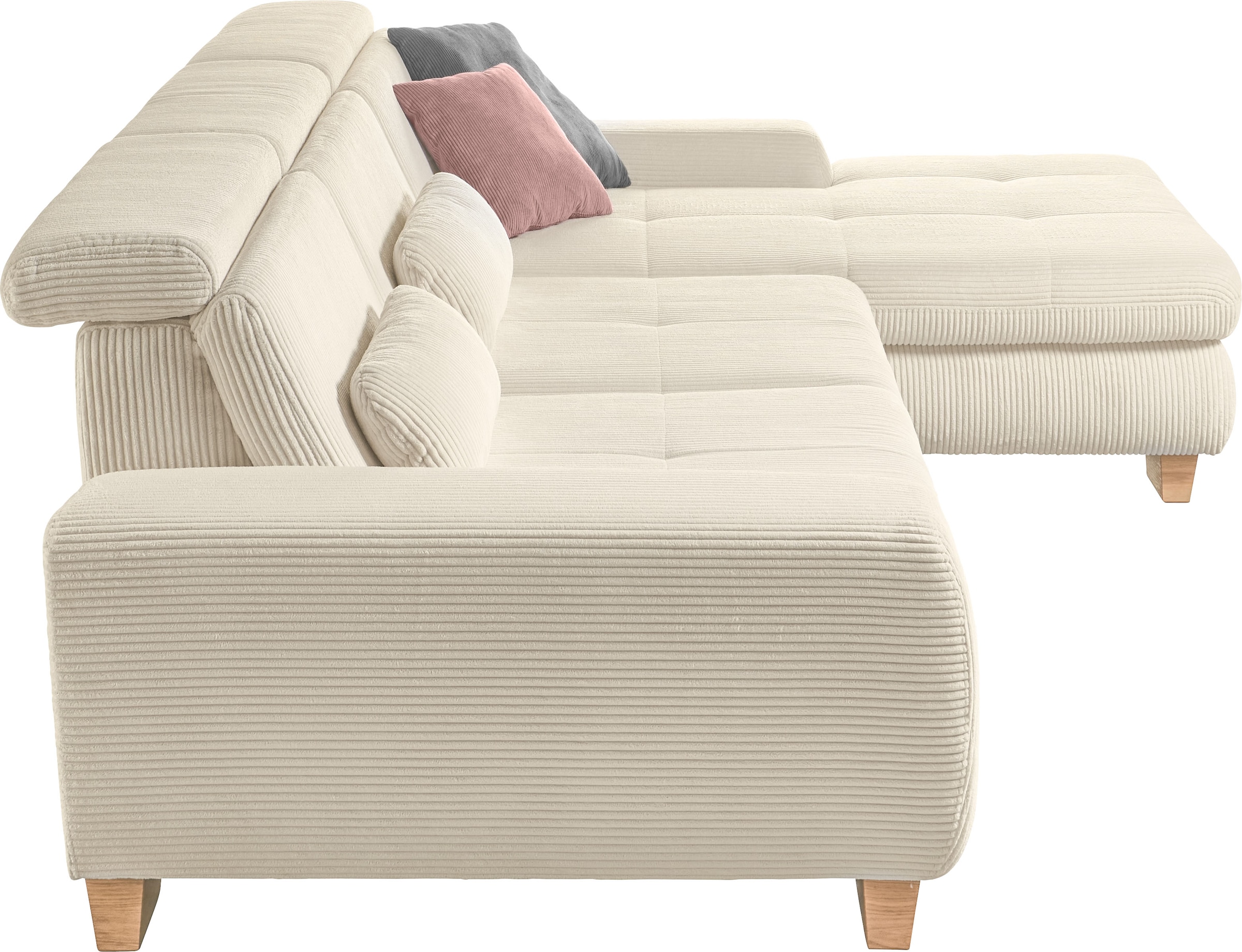 set one by Musterring Ecksofa »SO 3400 Sitzhöhe 47cm oder 49cm, Sitztiefe verstellbar, B/T: 307/195cm«, Kopteil verstellbar, mit Bettfunktion, in Cord, natur, Sitzhöhe 47