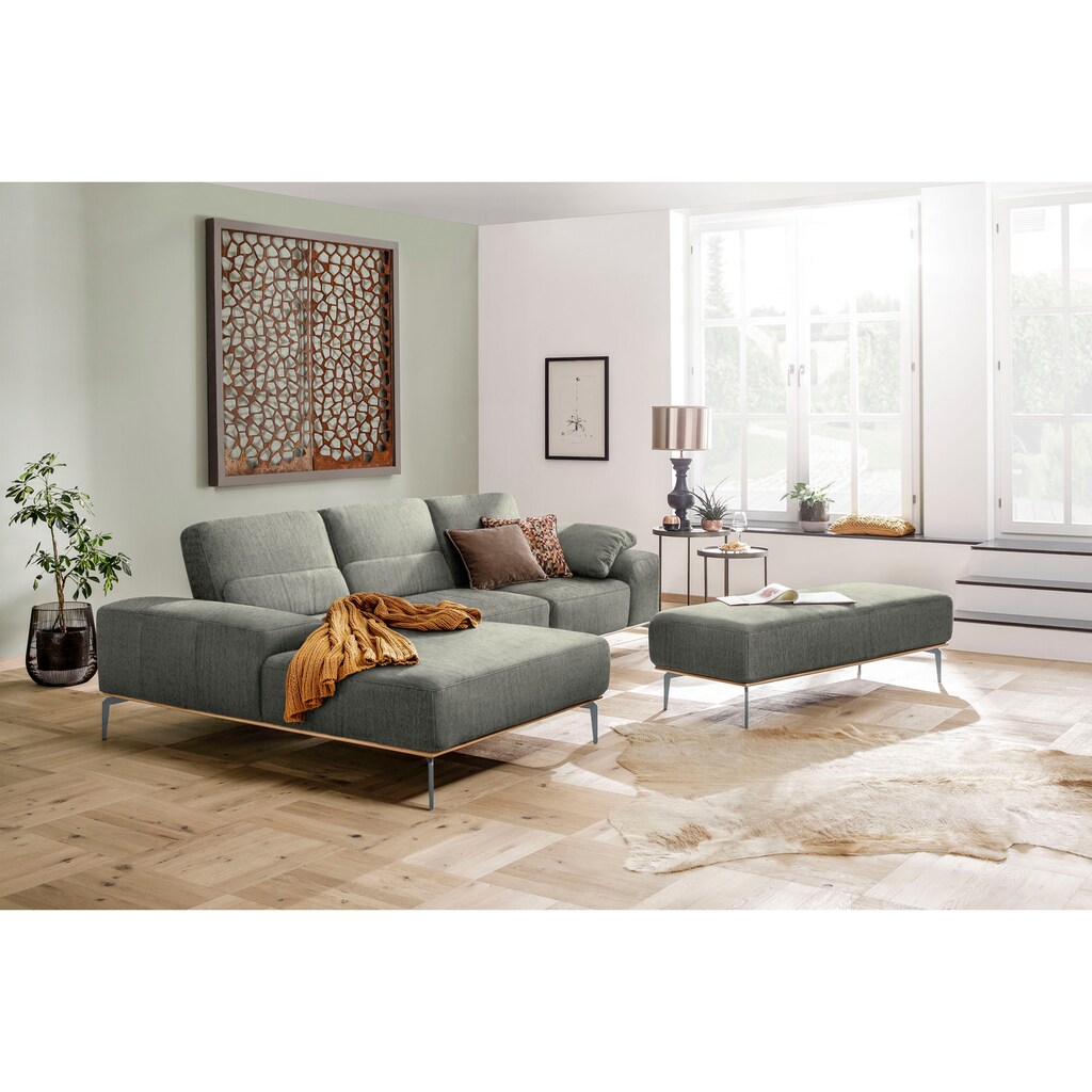 W.SCHILLIG Ecksofa »run«, mit elegantem Holzsockel, Füße in Silber matt, Breite 299 cm