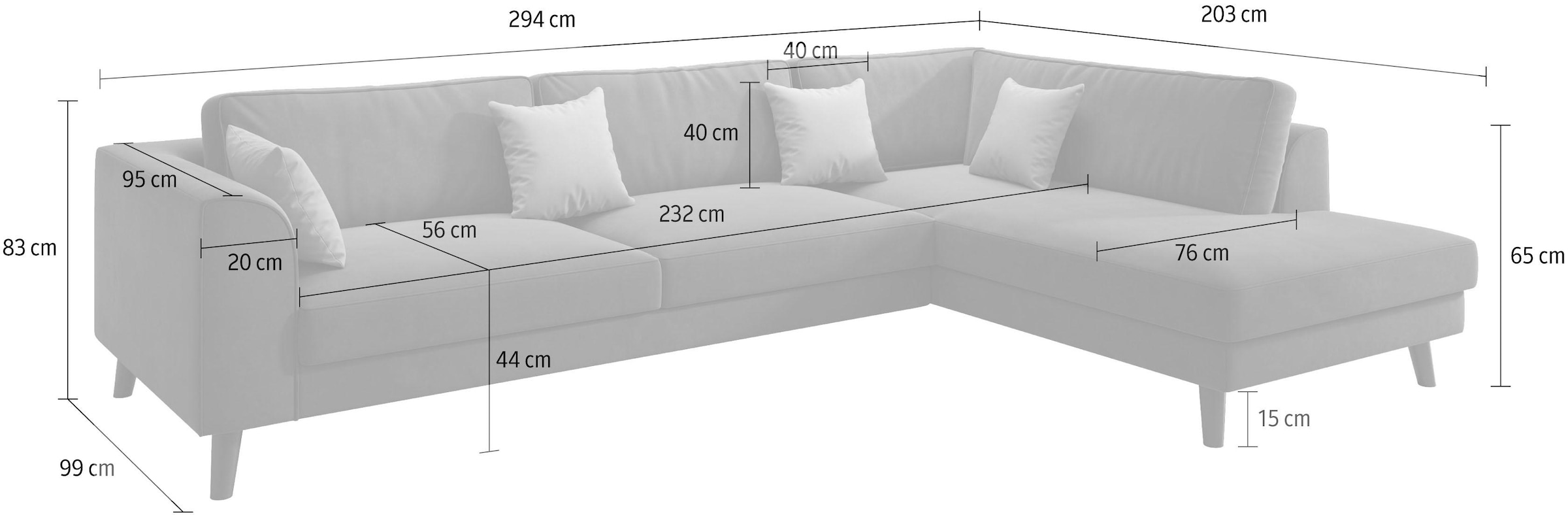 INOSIGN Ecksofa »Laurentia, L-Form«, mit 4 Zierkissen, Ottomane links oder rechts bestellbar