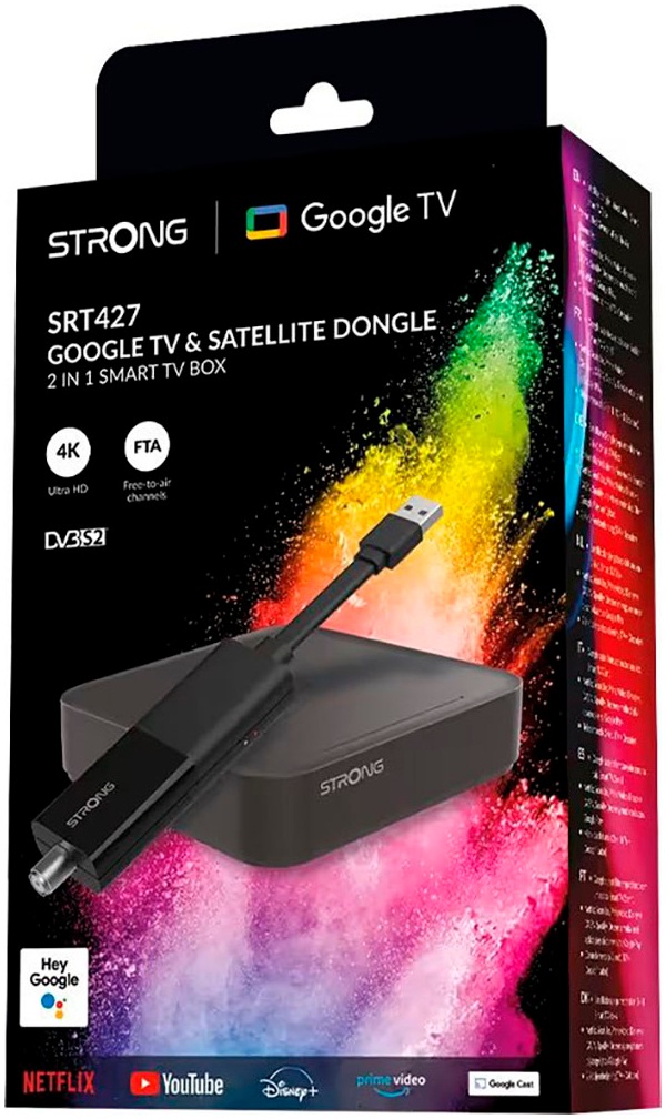 Strong Streaming-Box »SRT427 4K UHD 2-in-1 Smart Google TV und Satelliten-Dongle« Netflix, YouTube, Prime Video oder Disney+