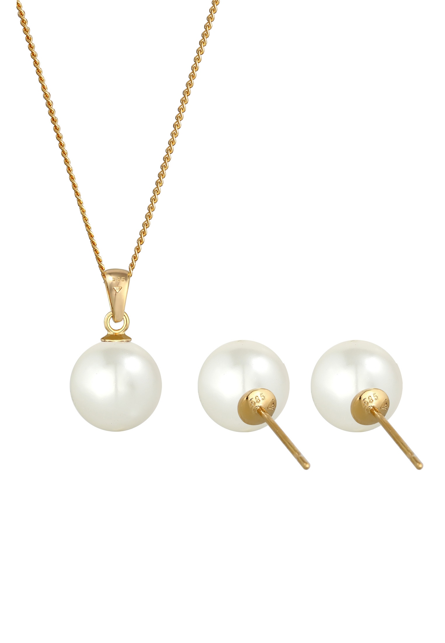 Elli Premium Ohrring und Ketten Set »Schmuckset Süßwasserzuchtperle 585 Gelbgold«