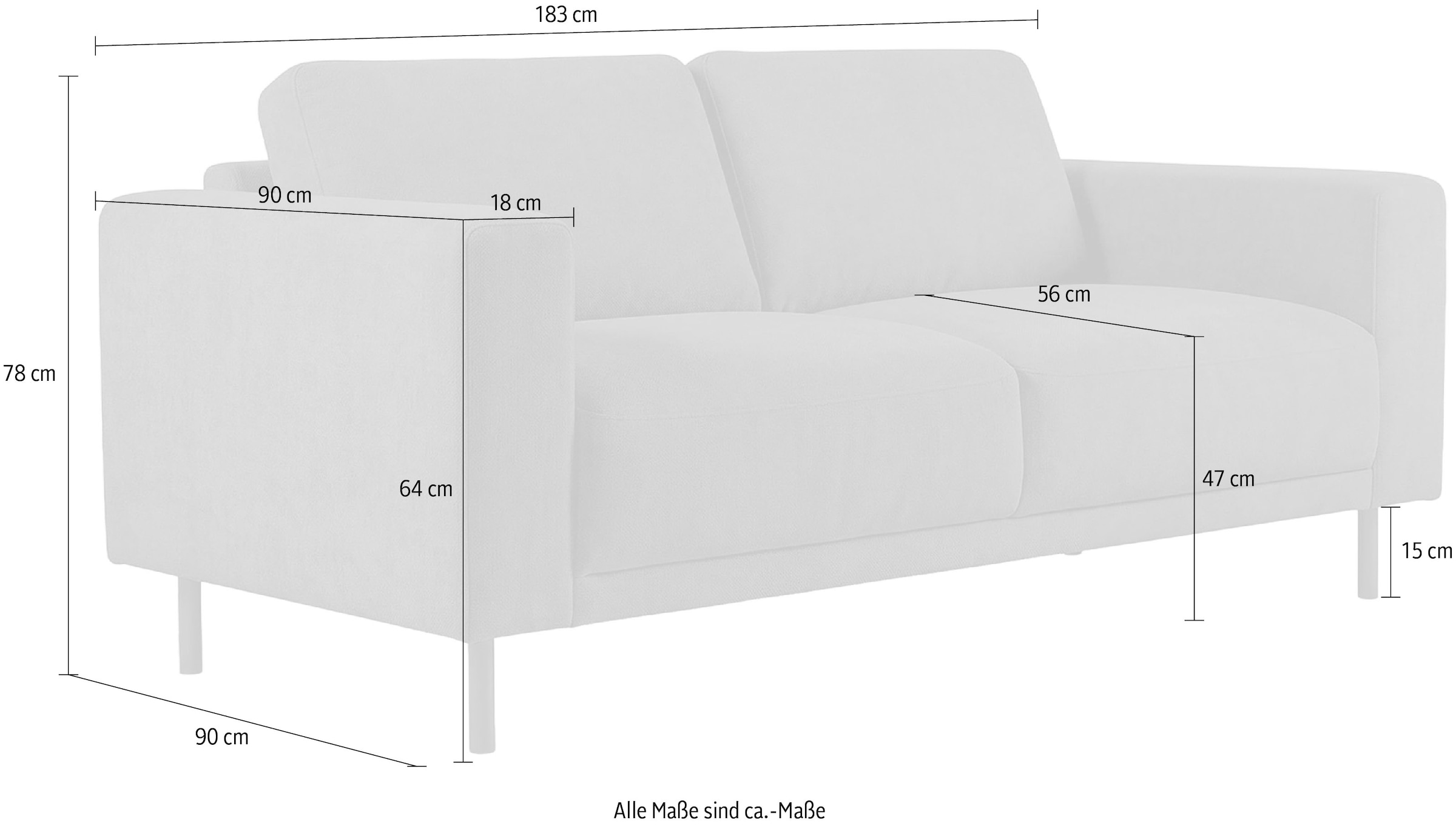 OTTO home 2,5-Sitzer »Sveeva, Kompaktsofa, B.183 cm, schwarze Metallfüße« langlebiger Strukturstoff, mit Wellenunterfederung, viele Farben