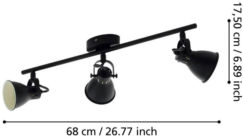 EGLO LED Deckenspots »SERAS 2 Deckenleuchte, Wohnzimmerlampe, Spot, schwarz, Metall, GU10«, 3 flammig, Leuchtmittel LED-Board-GU10 | LED wechselbar, Küchenlampe, Deckenstrahler, 3 flammig, Industrial, modern, 59x6,5cm