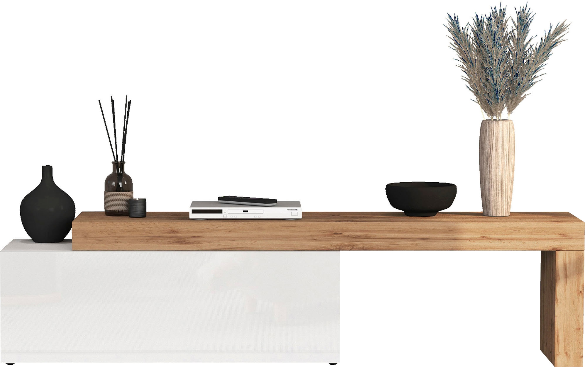 INOSIGN Lowboard »Chronos TV-Board, T-Schrank«, (1 St., Breite verstellbar von 180 bis 290 cm), Breite 240 cm TV-Board,Lowboard,1 Klappe und ein L-Förmiger Aufsatz