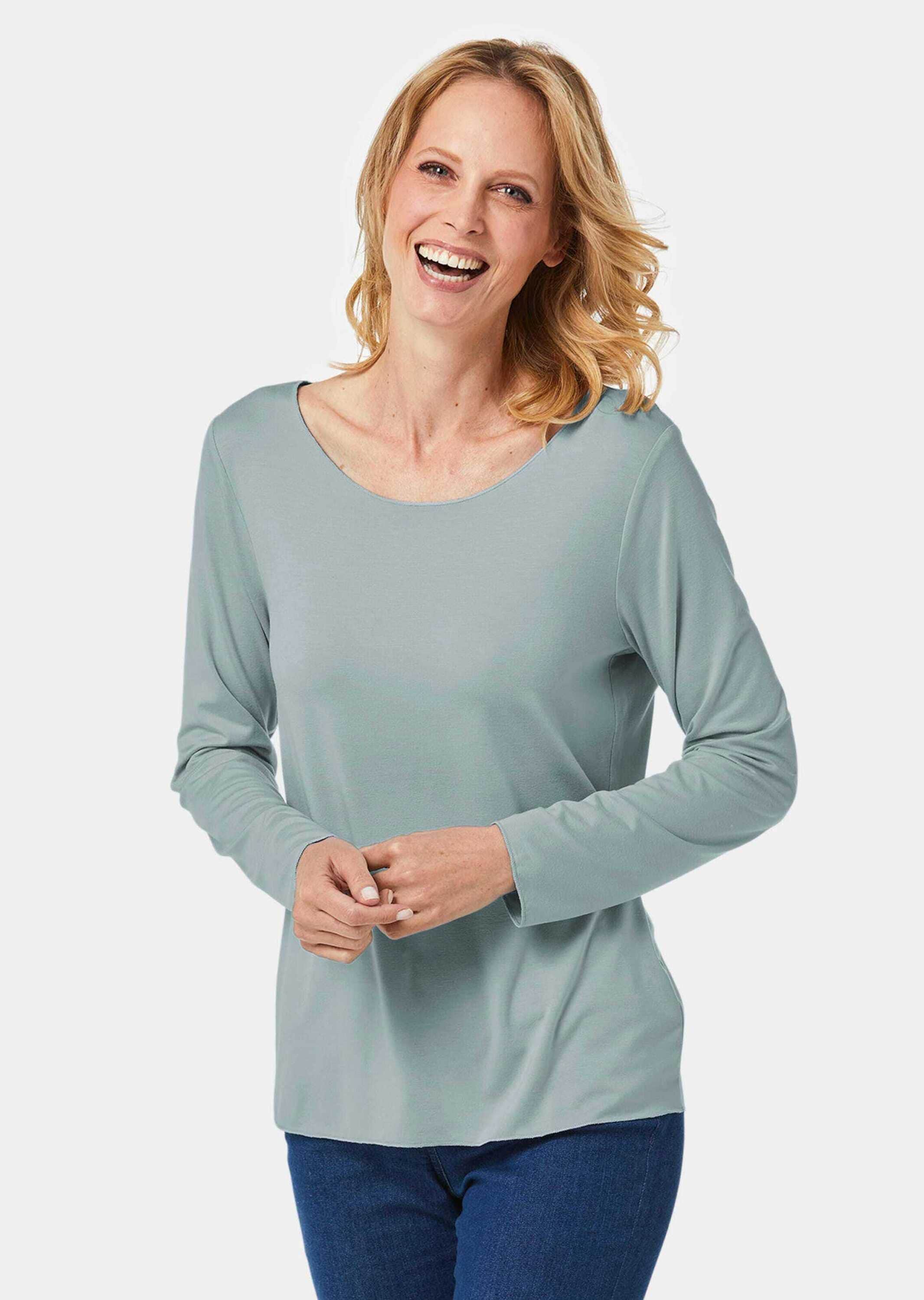 GOLDNER Longpullover »Shirt Kombistarkes Langarmshirt mit tonaler Zierkante«