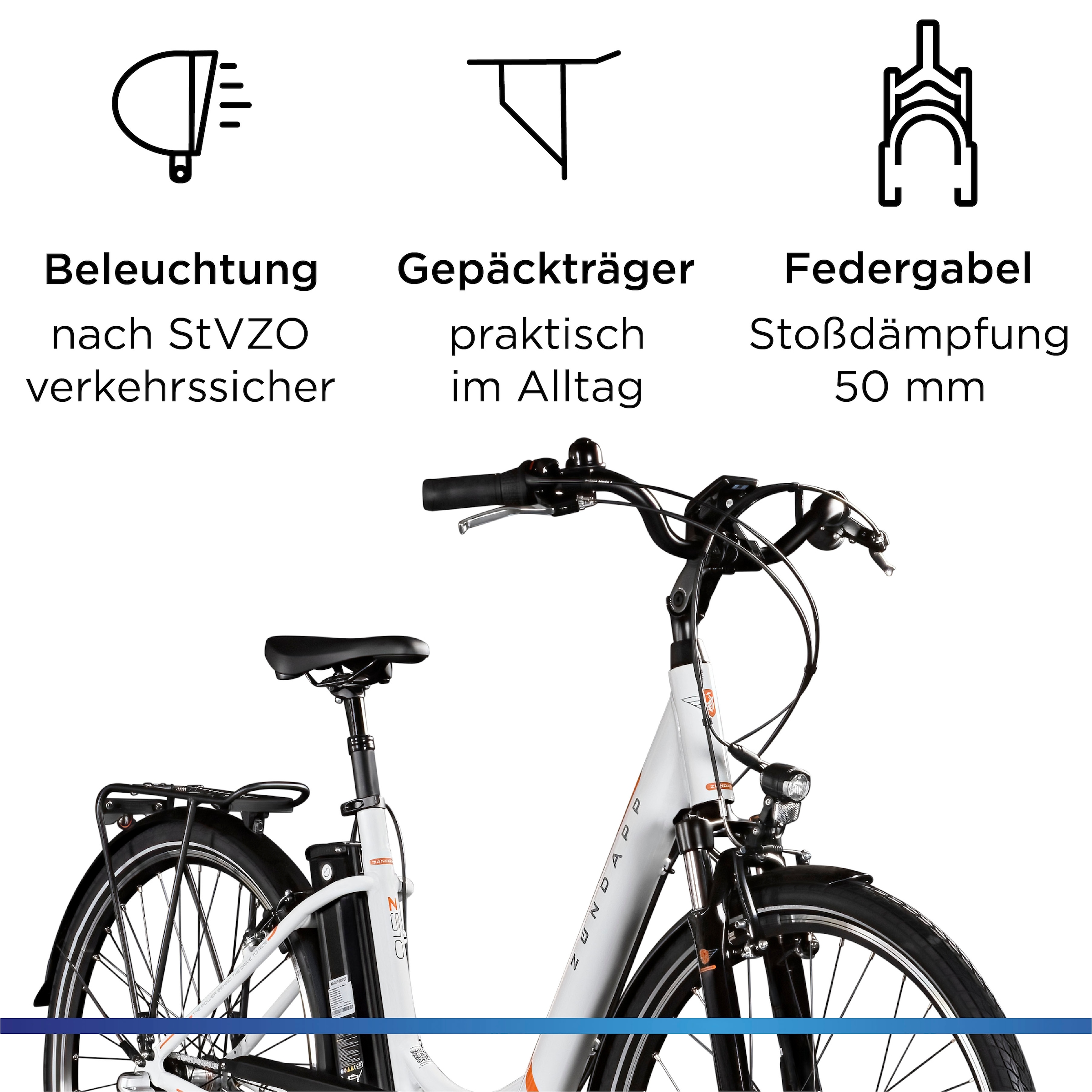 Zündapp »Z510« 3 Gang Shimano Nexus  SC-3C41 Schaltwerk Nabenschaltung Frontmotor 250 W Pedelec, Elektrofahrrad für Damen u. Herren