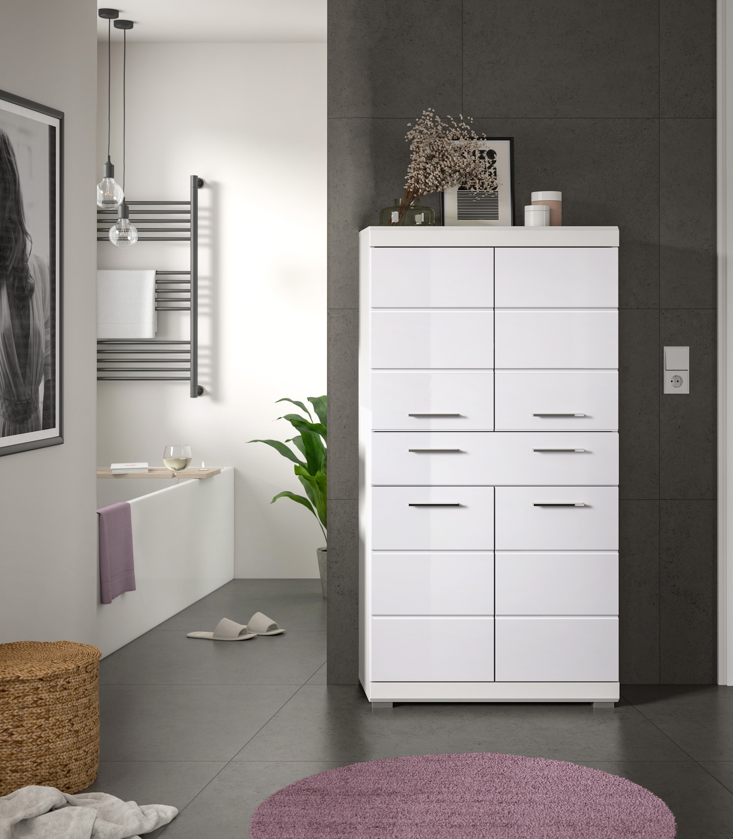 welltime Midischrank »SIENA, Breite 74cm, 4 Türen, 1 Schubkasten, 4 Fächer, MDF-Front« TOPSELLER!,  in verschiedenen Farben erhältlich, Badmöbel, Badschrank, Schrank, Bad