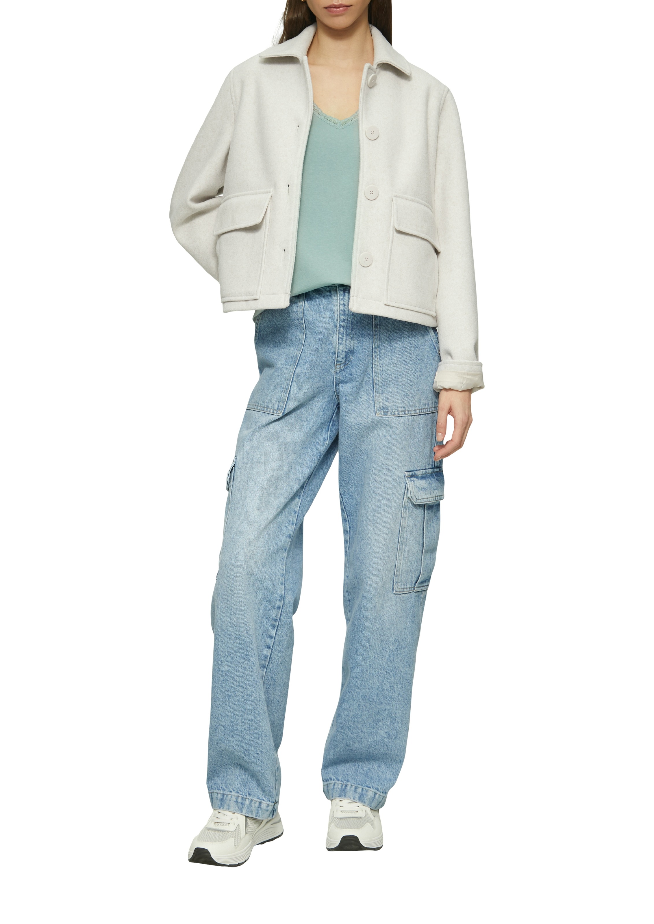 QS T-Shirt mit Spitze am Ausschnitt