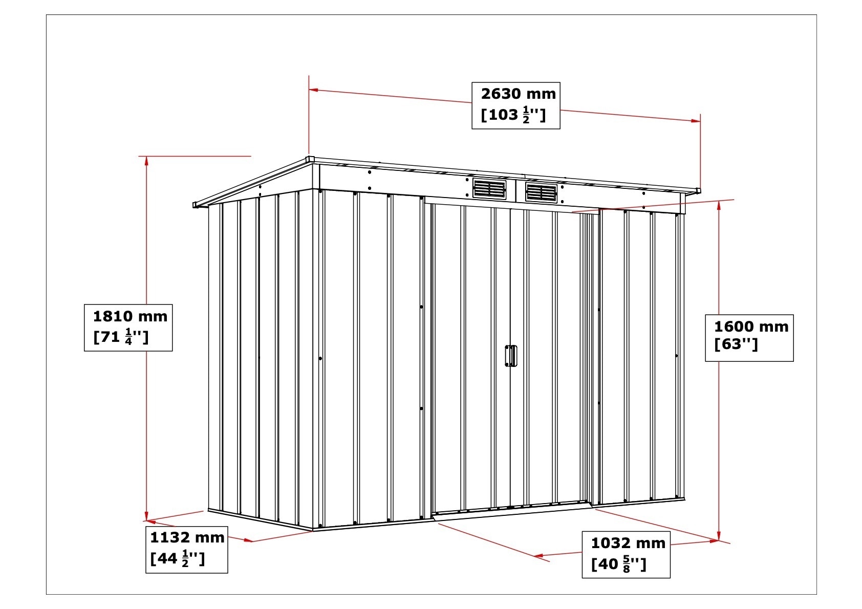 VCM Gartenhaus »Metall Gerätehaus 263x113 Gartenhaus Schiebetür«