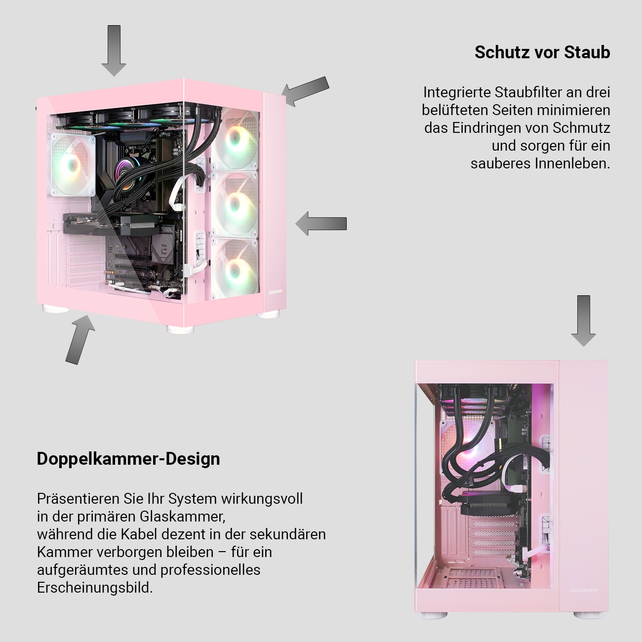 Cougar Gaming-PC »FV150 PK 8060 Ryzen AMD 7 9700X 32GB DDR5 1TB SSD RTX 5070Ti« Windows 11, DDR5 RAM, Wasserkühlung