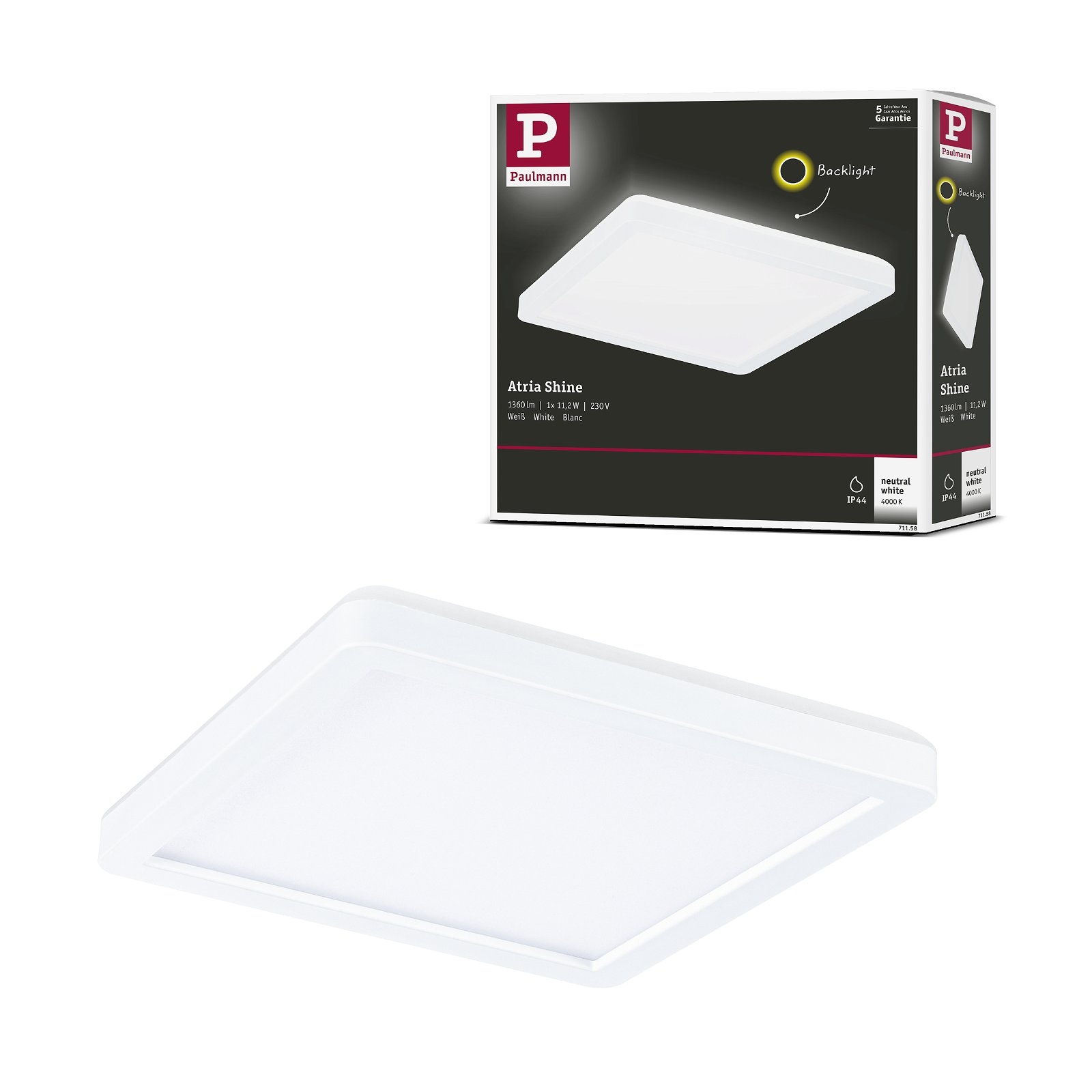 Paulmann LED Panel »Atria Shine IP44 eckig 190x190mm 11,2W 900lm 4000K«, 1 flammig, Backlight