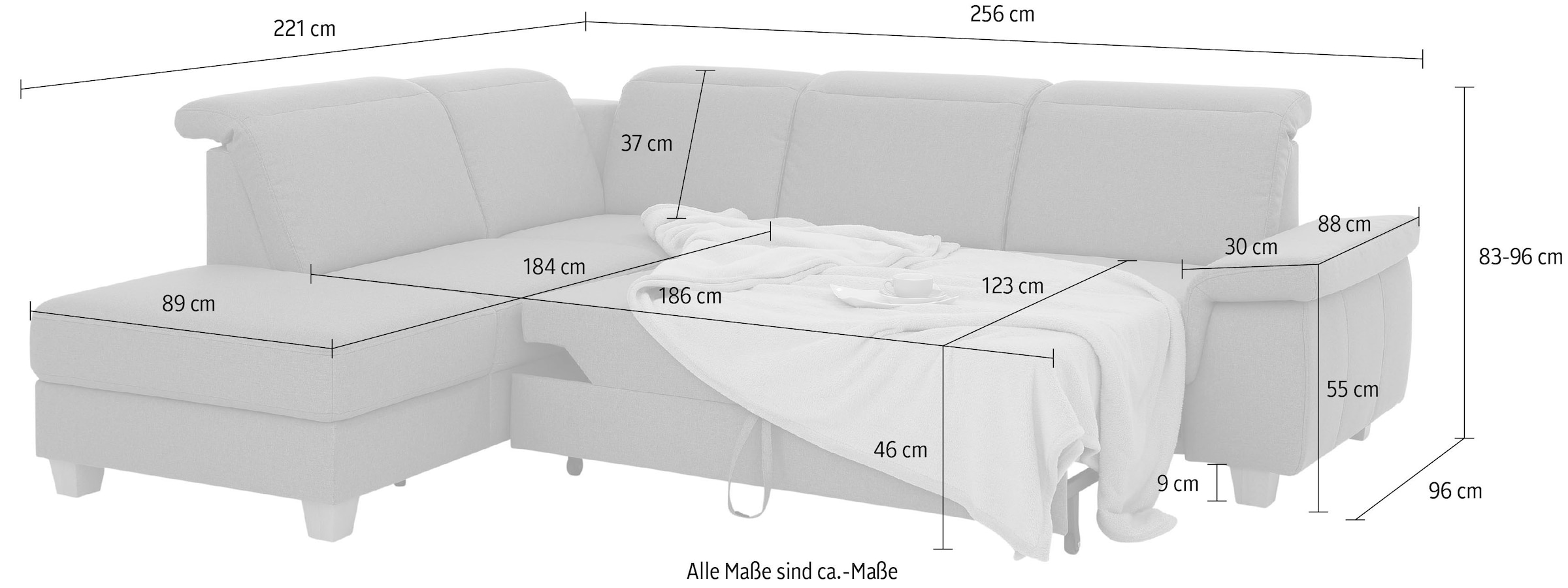 Home affaire Ecksofa »Dalia L-Form«, mit Federkernpolsterung, wahlweise mit Bettfunktion, Bettkasten