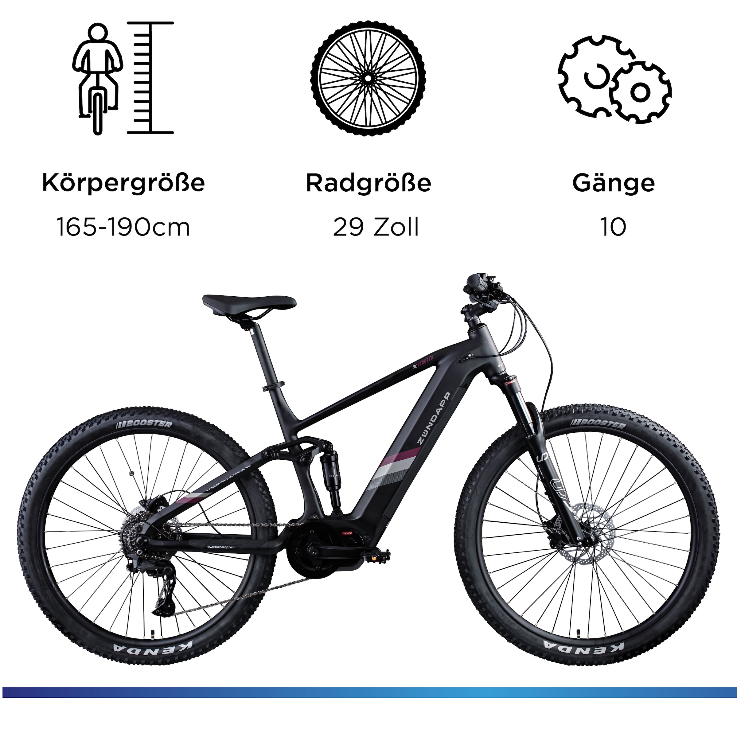 Zündapp »X1000« 10 Gang Shimano Cues U62020 SGS Schaltwerk Kettenschaltung Mittelmotor 250 W E Bike Mountainbike Fully 29 Zoll 10 Gänge Pedelec Damen Herren 730 Wh