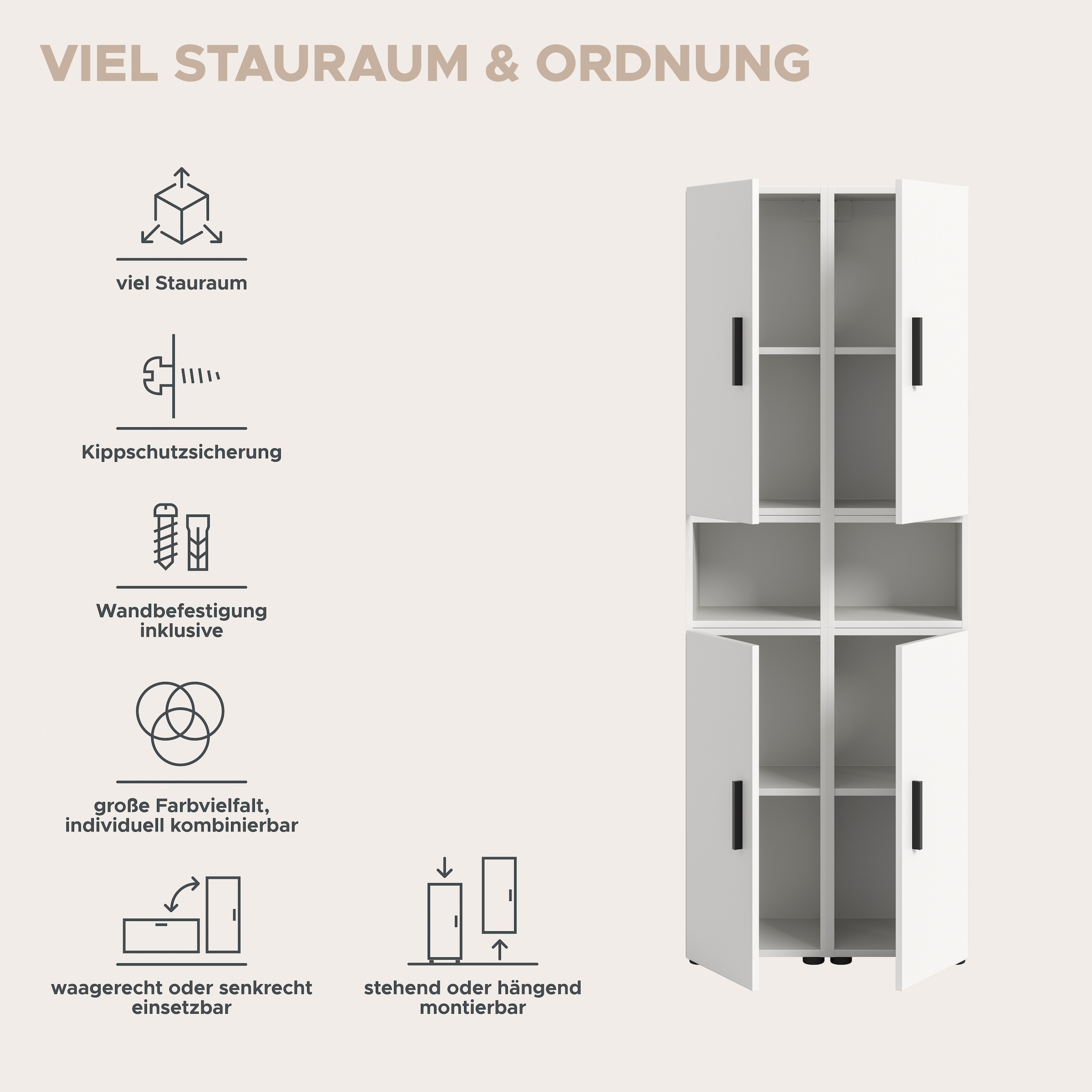 Home affaire Schrank-Set »ENESTE, 6-teilig, in verschiedenen Farben, individuell kombinierbar« verschiedenste Kombinationmöglichkeiten, stehend oder hängend, 2 Stk. tlg.