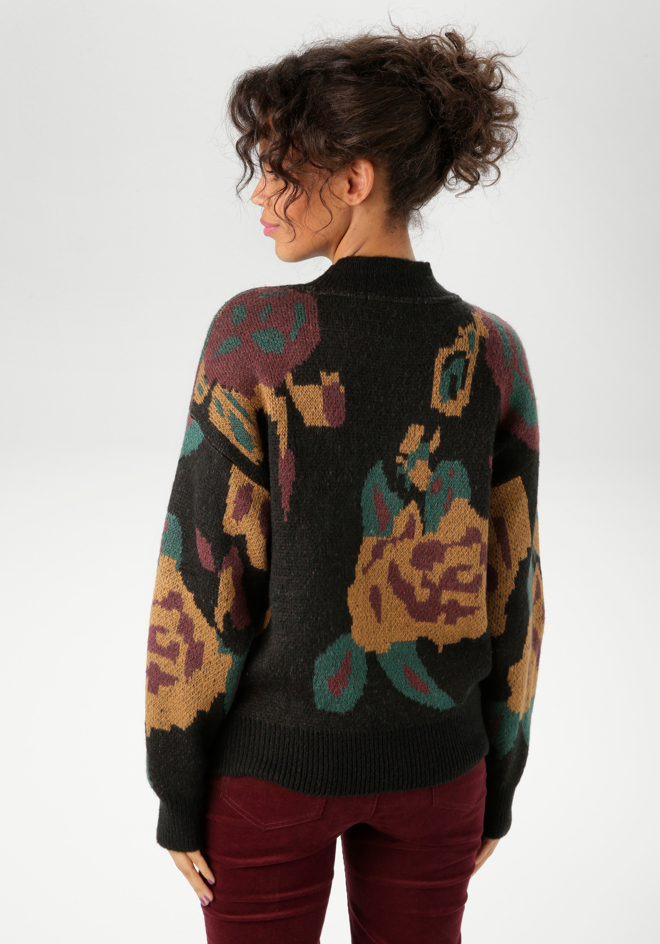 Aniston CASUAL Strickpullover mit großflächigen, eingestrickten Blüten - NEUE KOLLEKTION