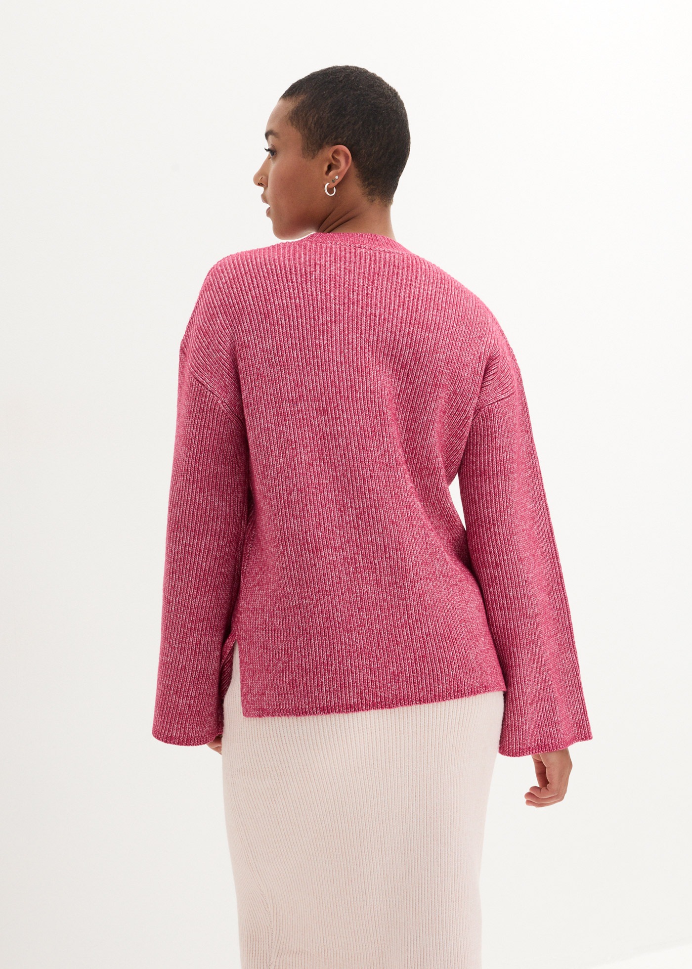 bonprix Strickpullover aus Polyester, mit Stehkragen, Oversize-Passform, feiner Rippstrick