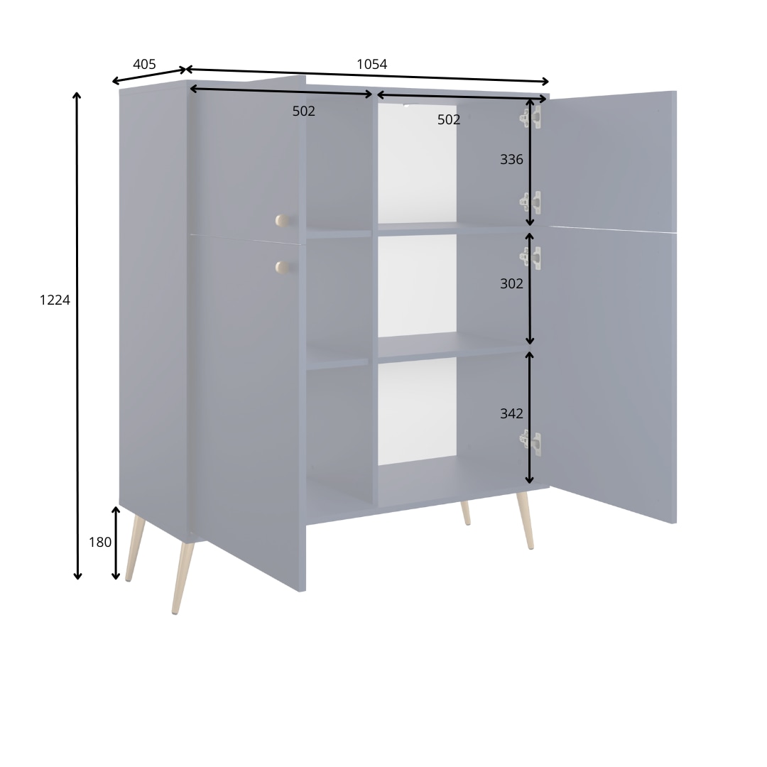 Home affaire Sideboard »ROMILDA Kommode mit 4 Türen, 6 Fächer, B/T/H: 105/40,5/122 cm« Kommode mit goldenen Akzenten, 4 Einlegeböden, viel Stauraum