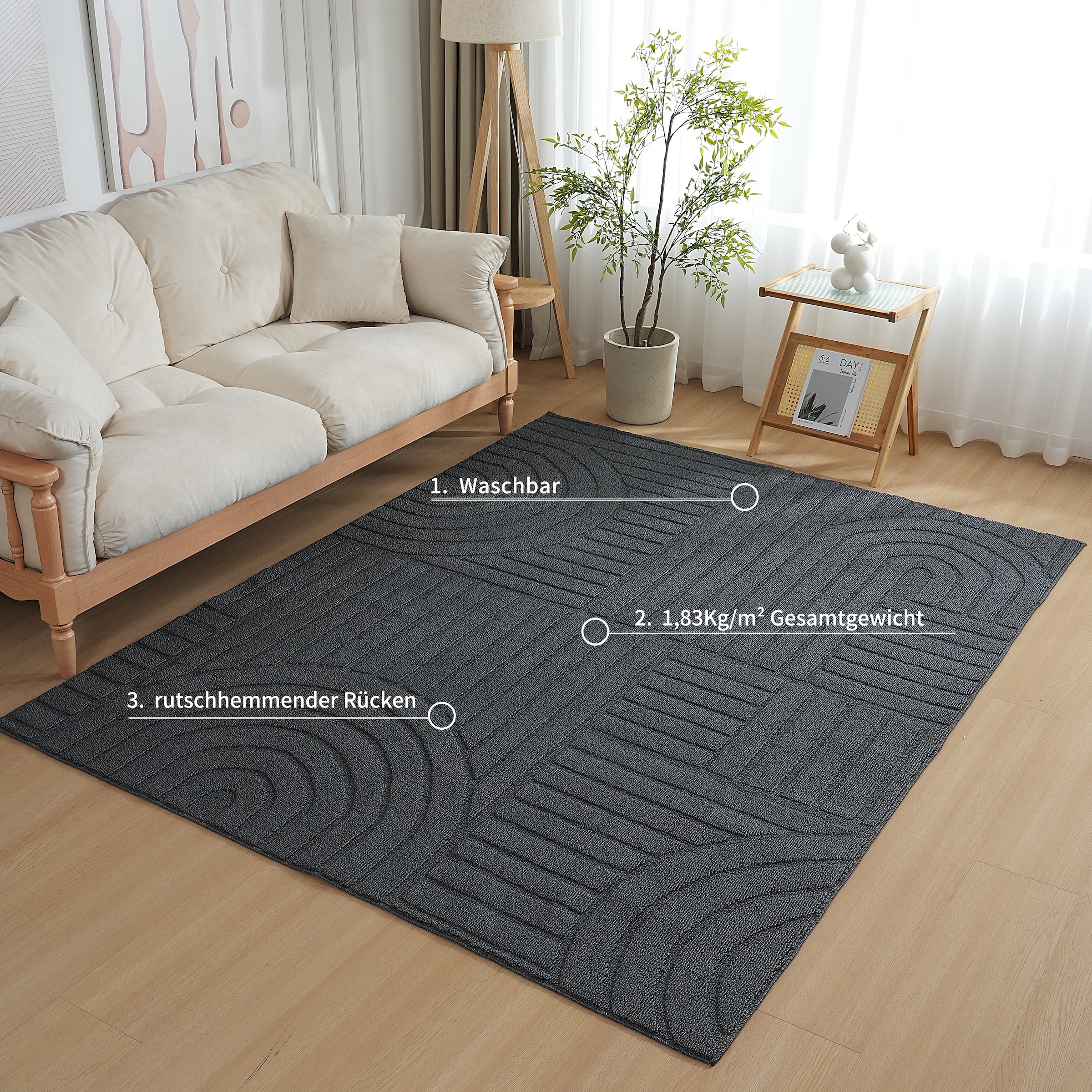 OTTO home »Neele, Boho-Design, Hoch-Tief, waschbar« rechteckig 12 mm Höhe 3D Optik, Skandinavisch, Designteppich, Wohnzimmer, Schlafzimmer