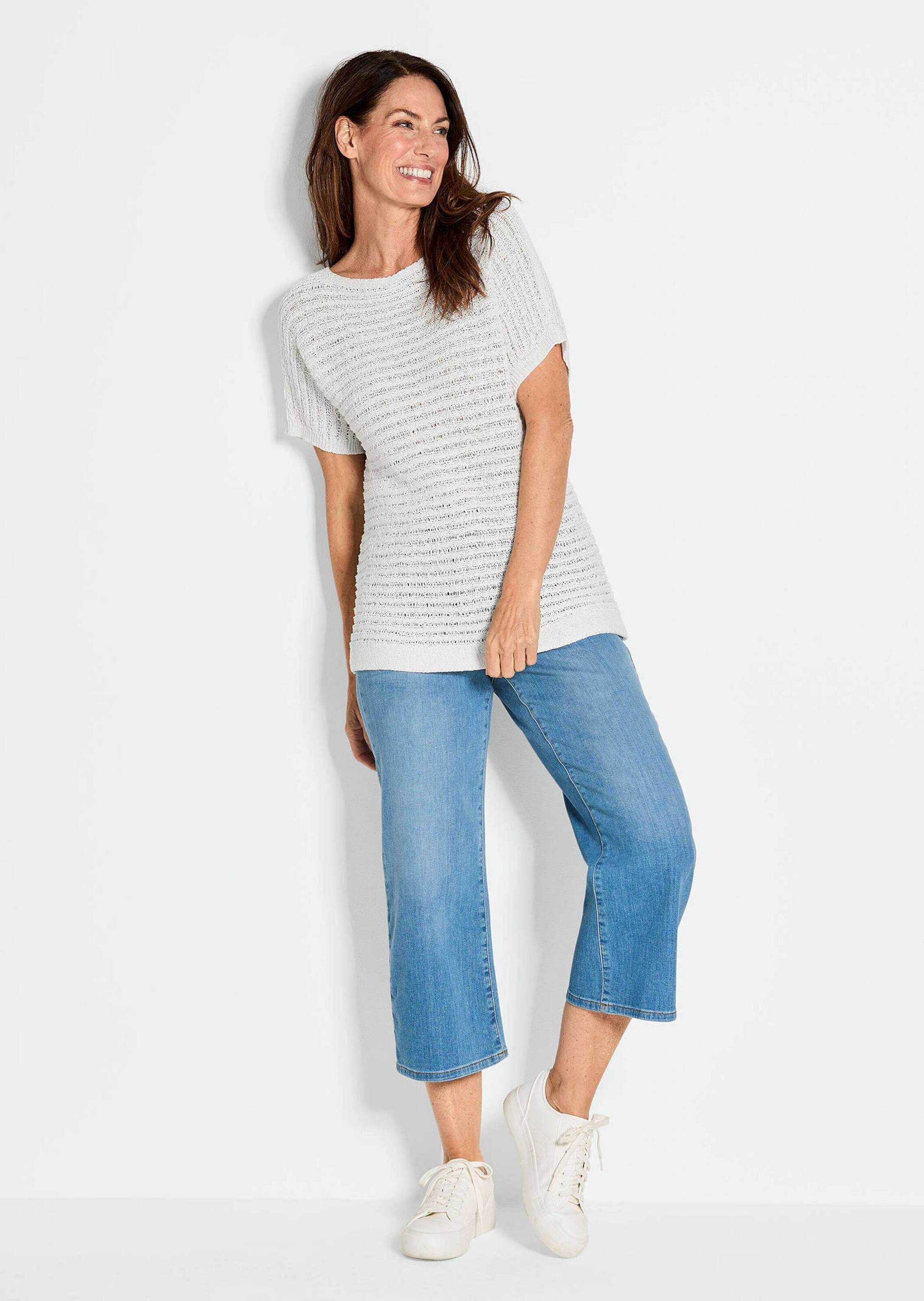 GOLDNER Rundhalspullover »Kurzgröße Kurzarm-Pullover mit Rippen«